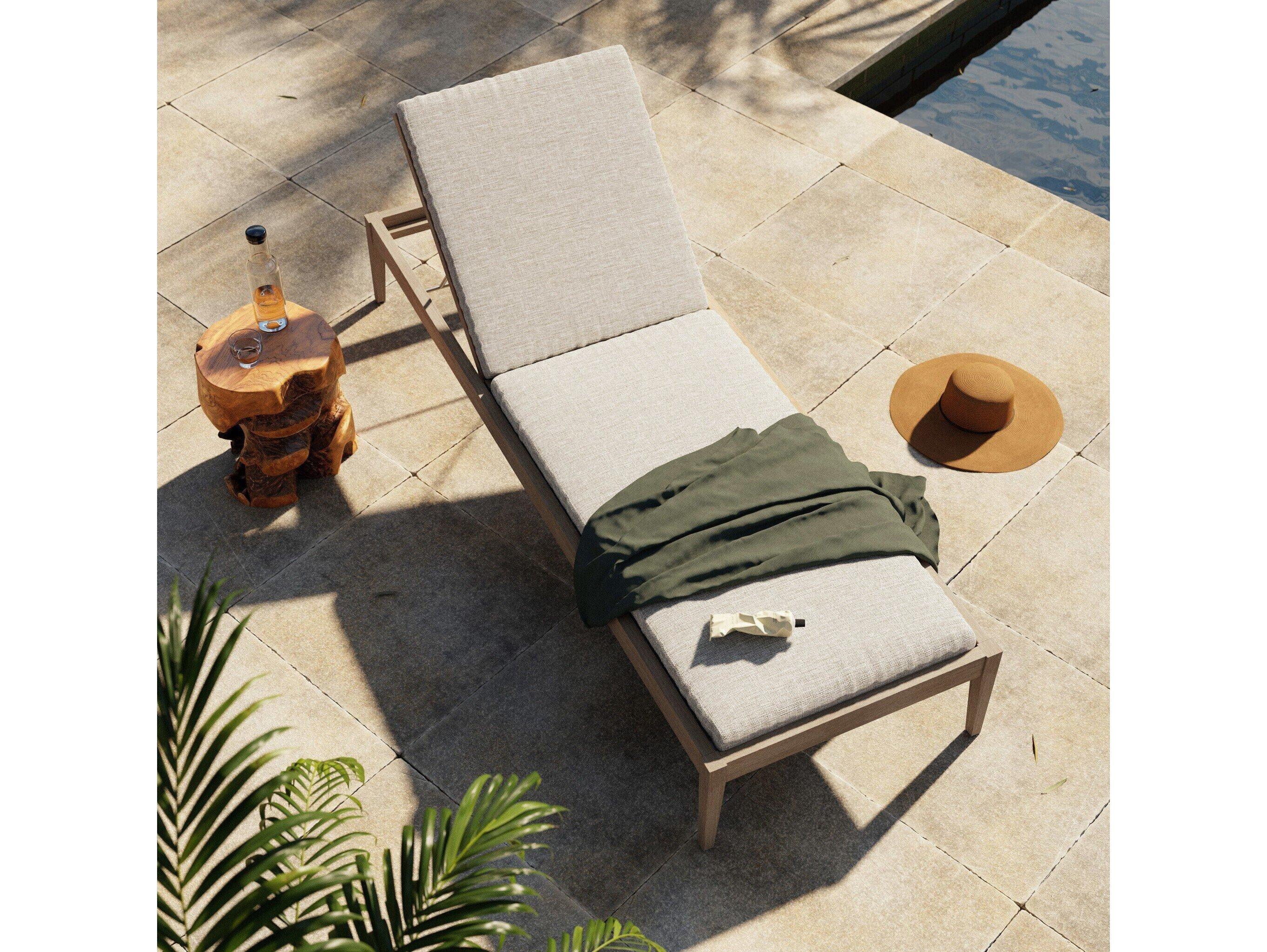 Four Hands Outdoor Solano Weathered Grey Teak / Dark Grey Rope Chaise Lounge with Stone Grey Cushion