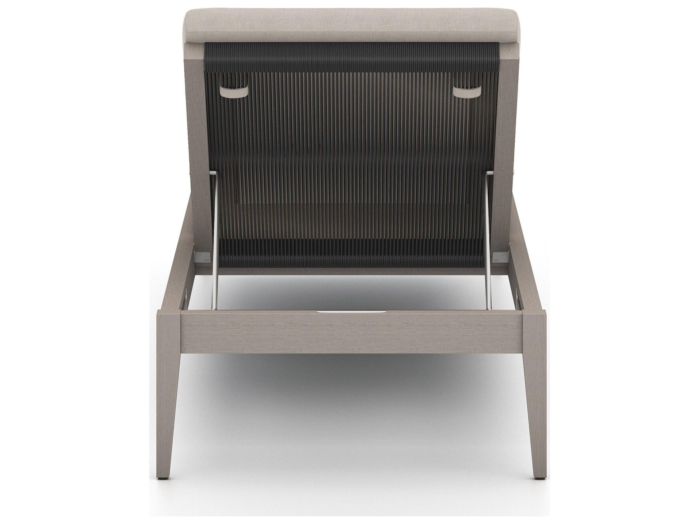 Four Hands Outdoor Solano Weathered Grey Teak / Dark Grey Rope Chaise Lounge with Stone Grey Cushion