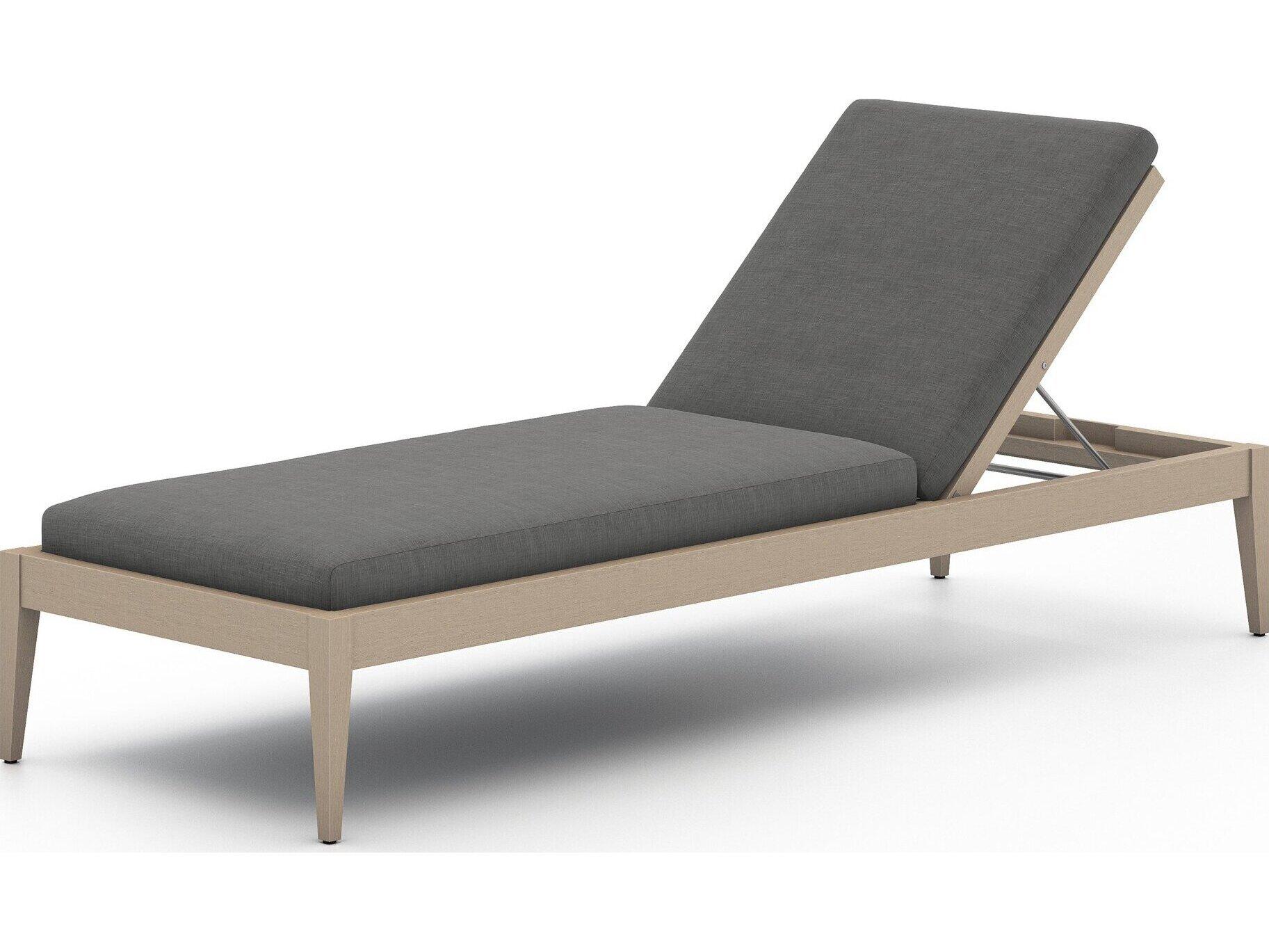 Four Hands Outdoor Solano Washed Brown Teak / Grey Rope Chaise Lounge with Charcoal Cushion