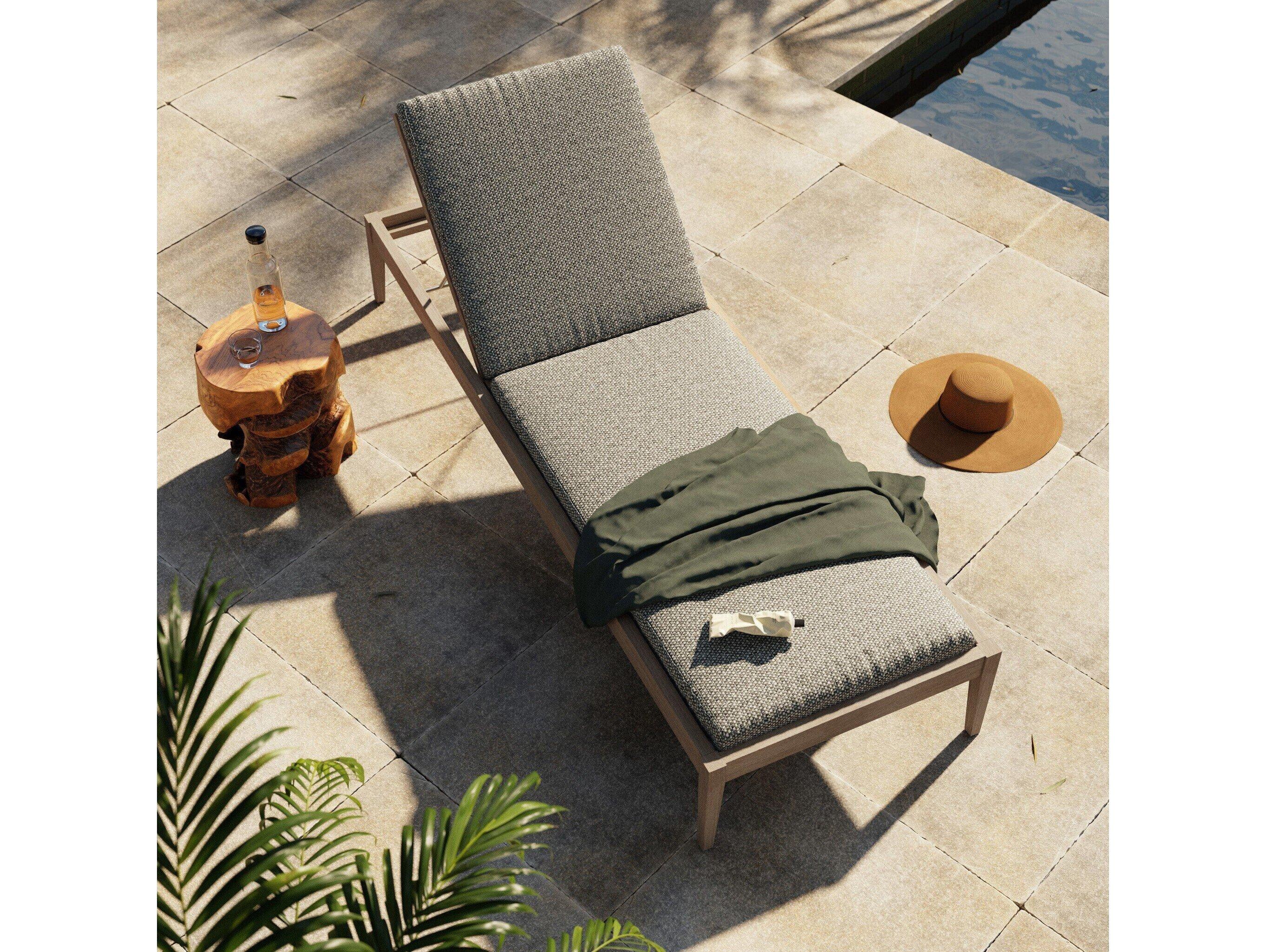 Luxecor Globetrotter Outdoor Washed Brown Teak / Grey Rope Chaise Lounge with Faye Ash Cushion