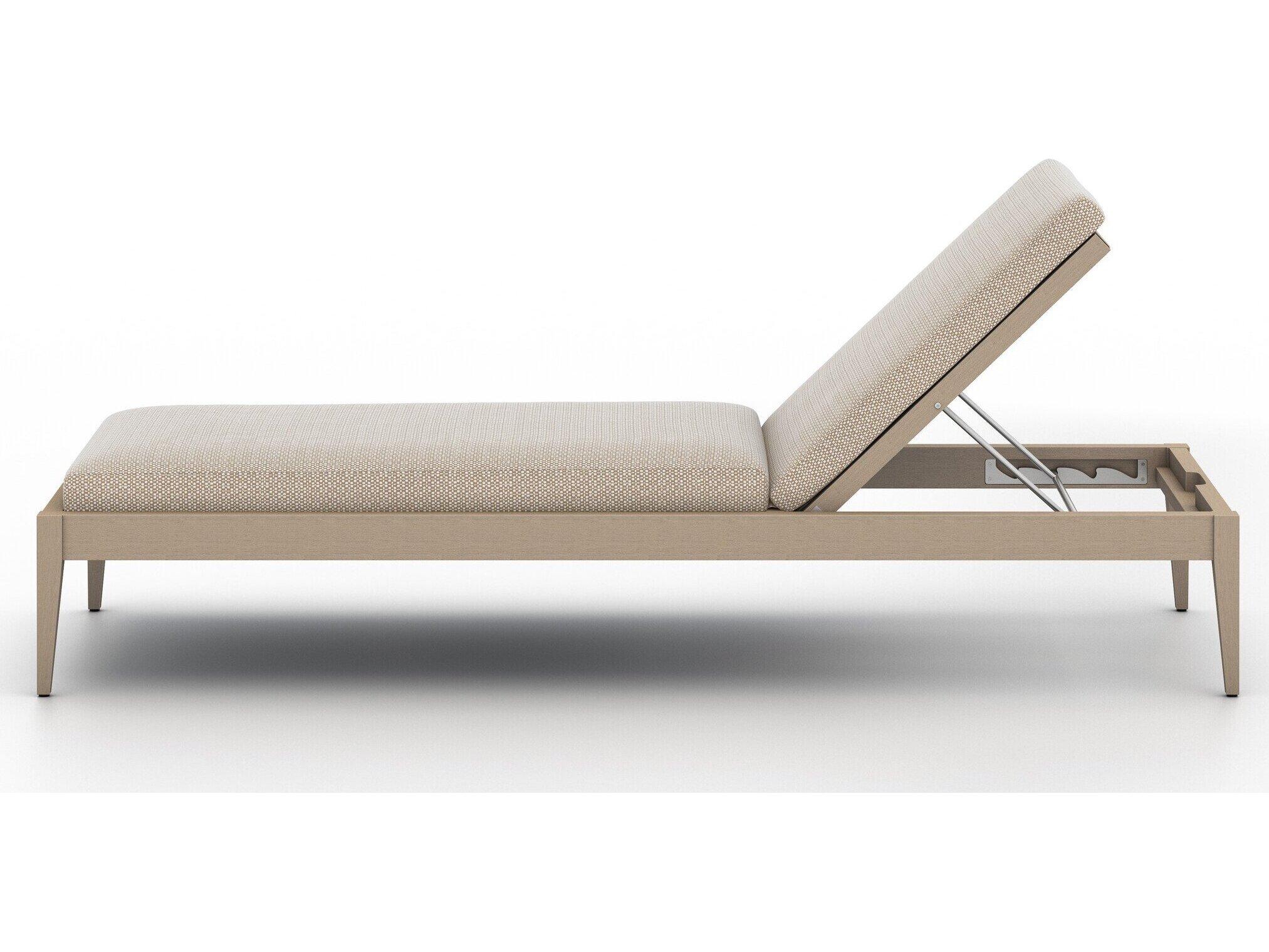 Four Hands Outdoor Solano Washed Brown Teak / Grey Rope Chaise Lounge with Faye Sand Cushion