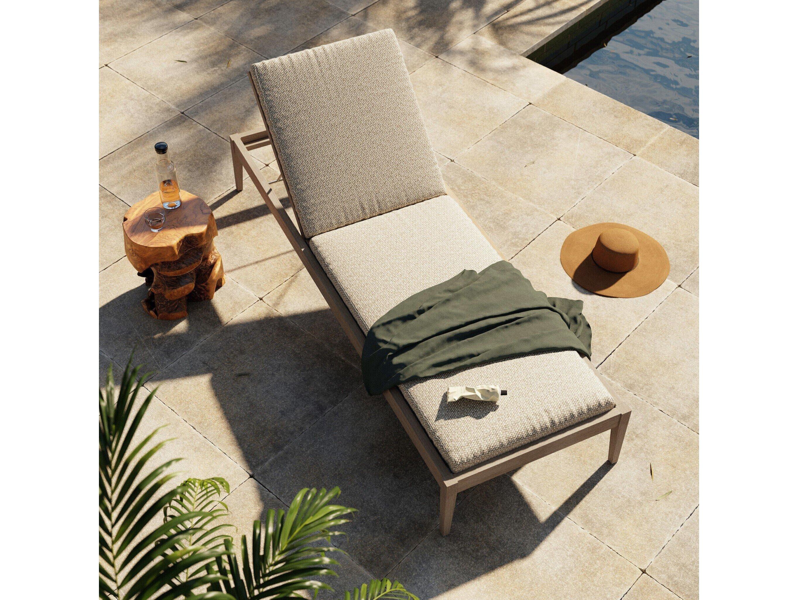 Four Hands Outdoor Solano Washed Brown Teak / Grey Rope Chaise Lounge with Faye Sand Cushion