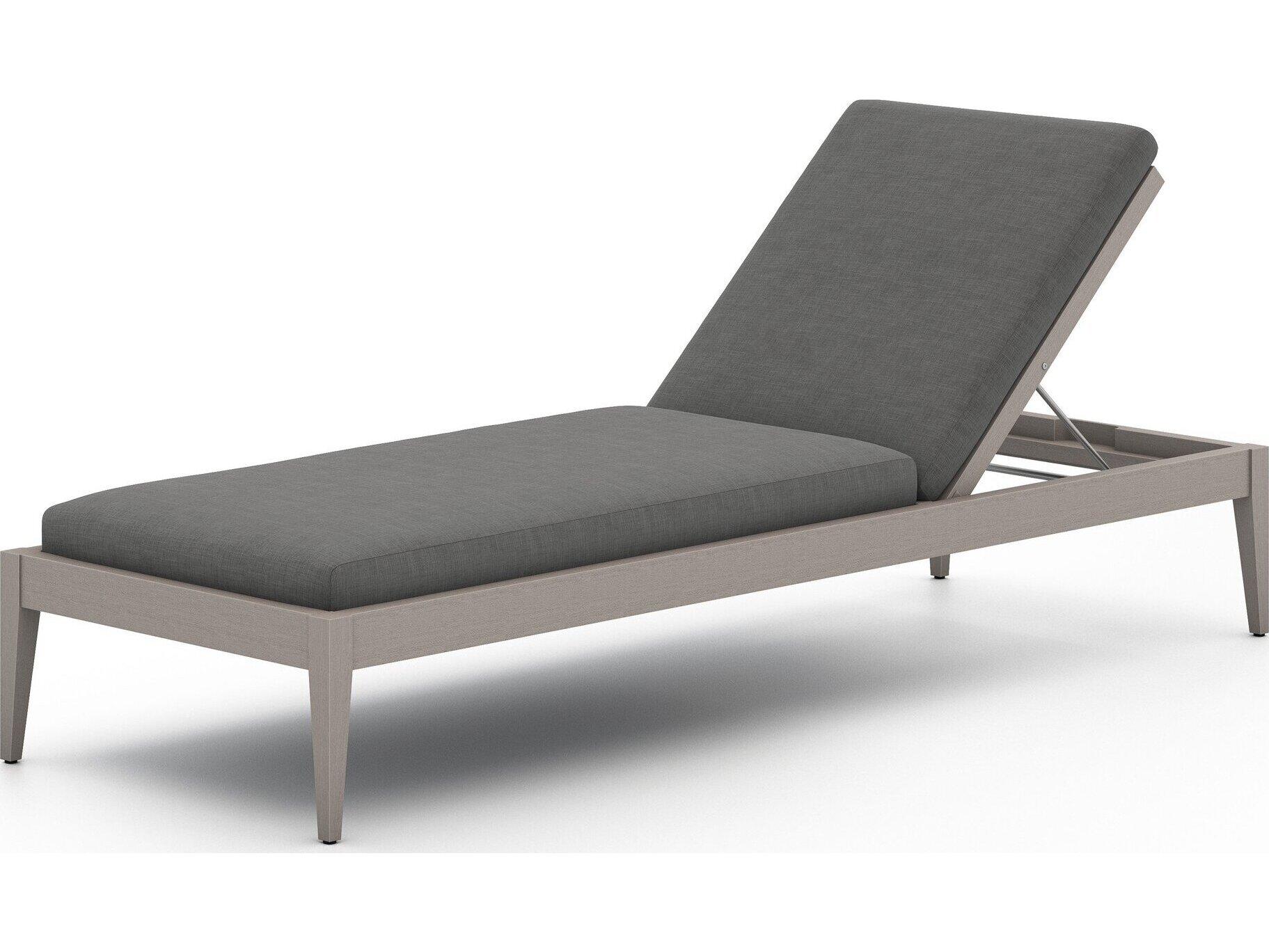 Four Hands Outdoor Solano Weathered Grey Teak / Dark Grey Rope Chaise Lounge with Charcoal Cushion