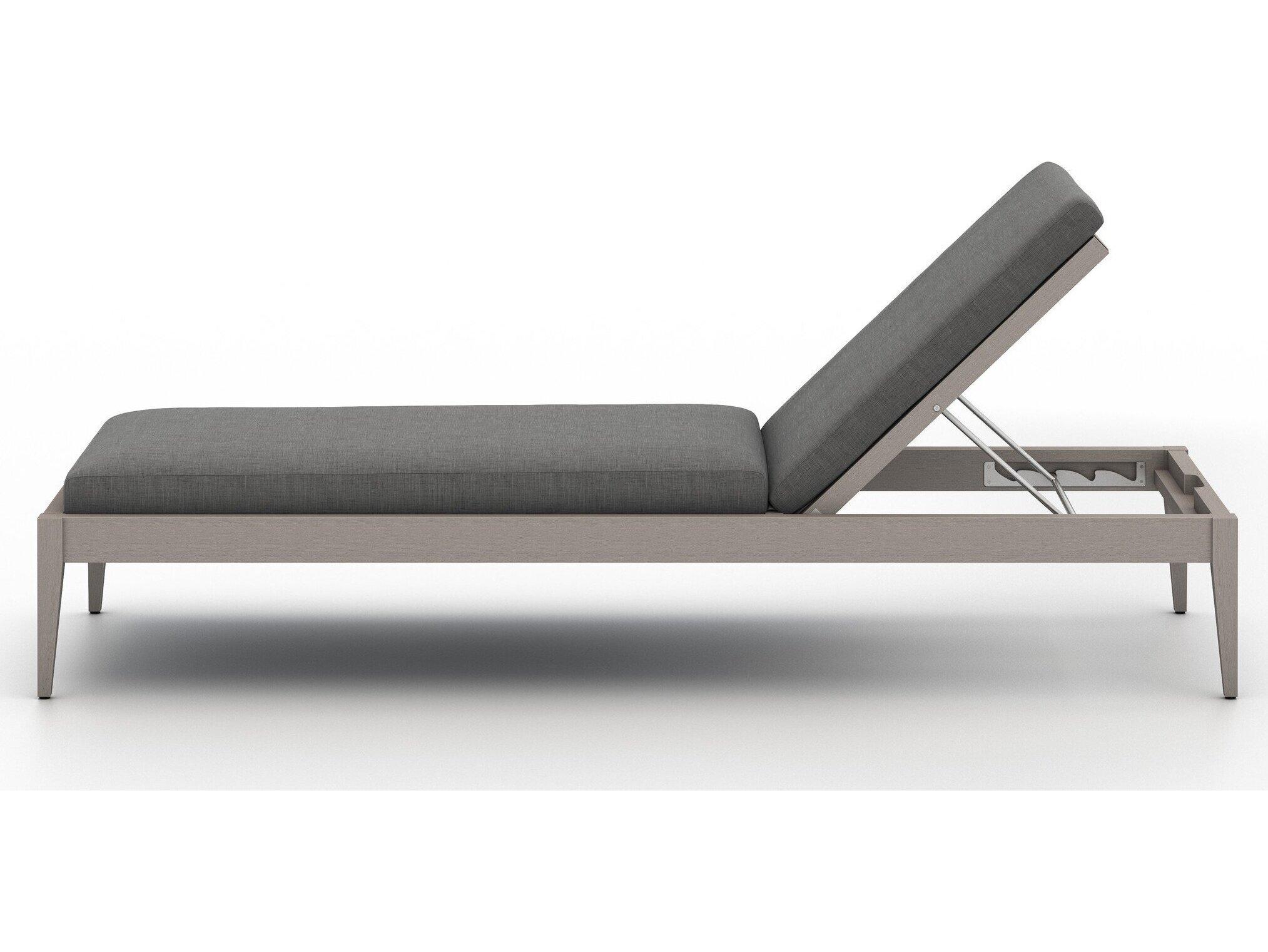 Four Hands Outdoor Solano Weathered Grey Teak / Dark Grey Rope Chaise Lounge with Charcoal Cushion