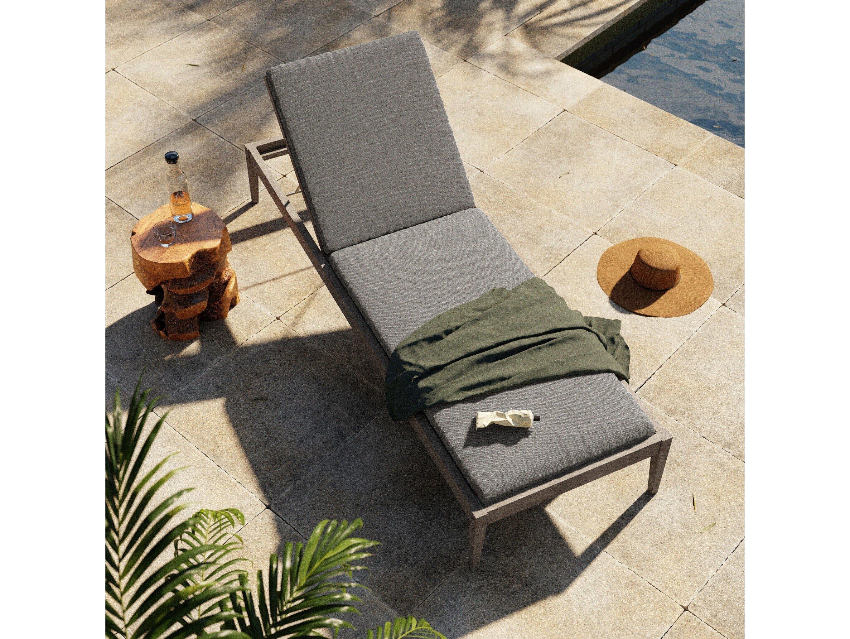 Four Hands Outdoor Solano Weathered Grey Teak / Dark Grey Rope Chaise Lounge with Charcoal Cushion