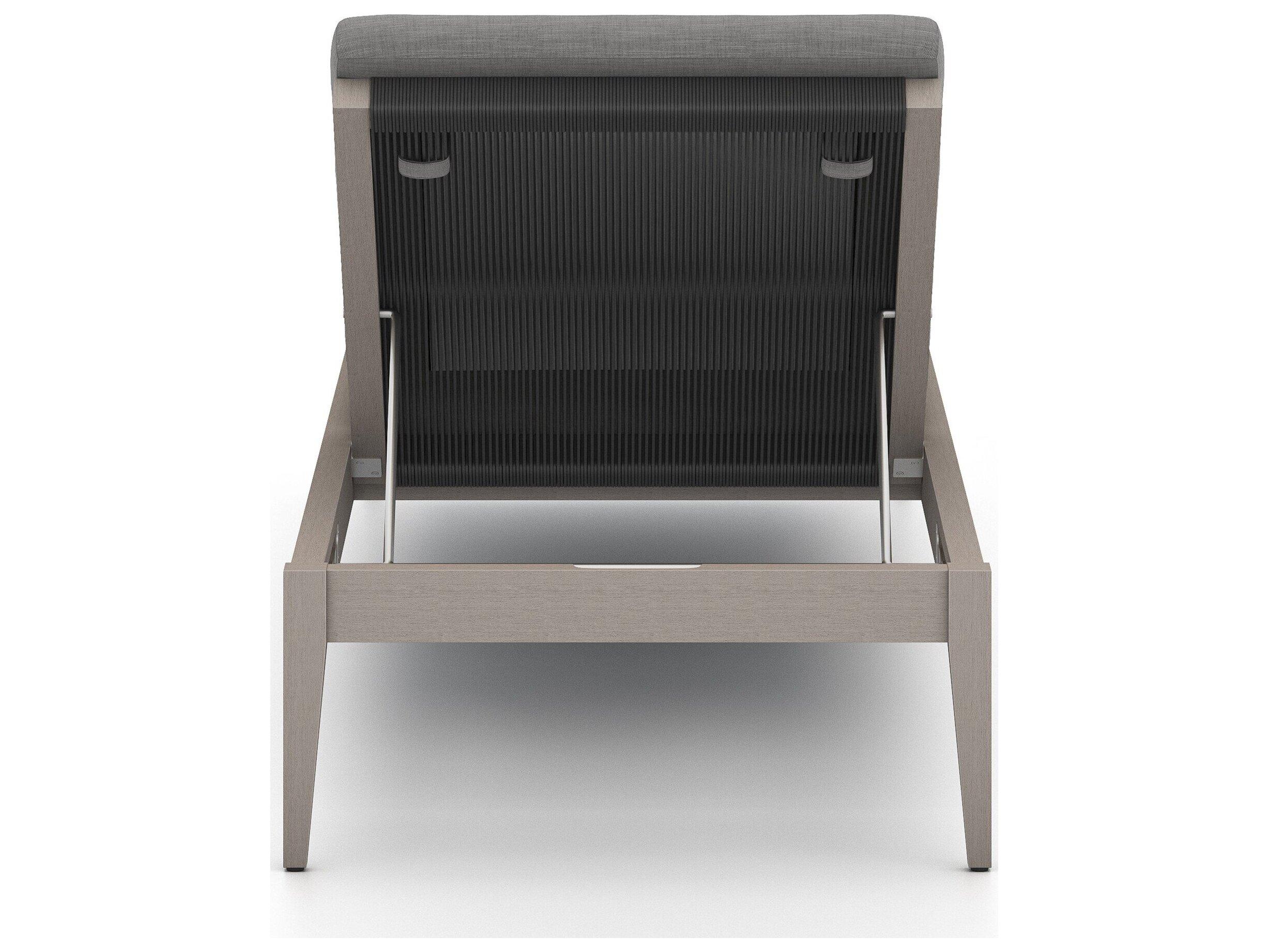 Four Hands Outdoor Solano Weathered Grey Teak / Dark Grey Rope Chaise Lounge with Charcoal Cushion