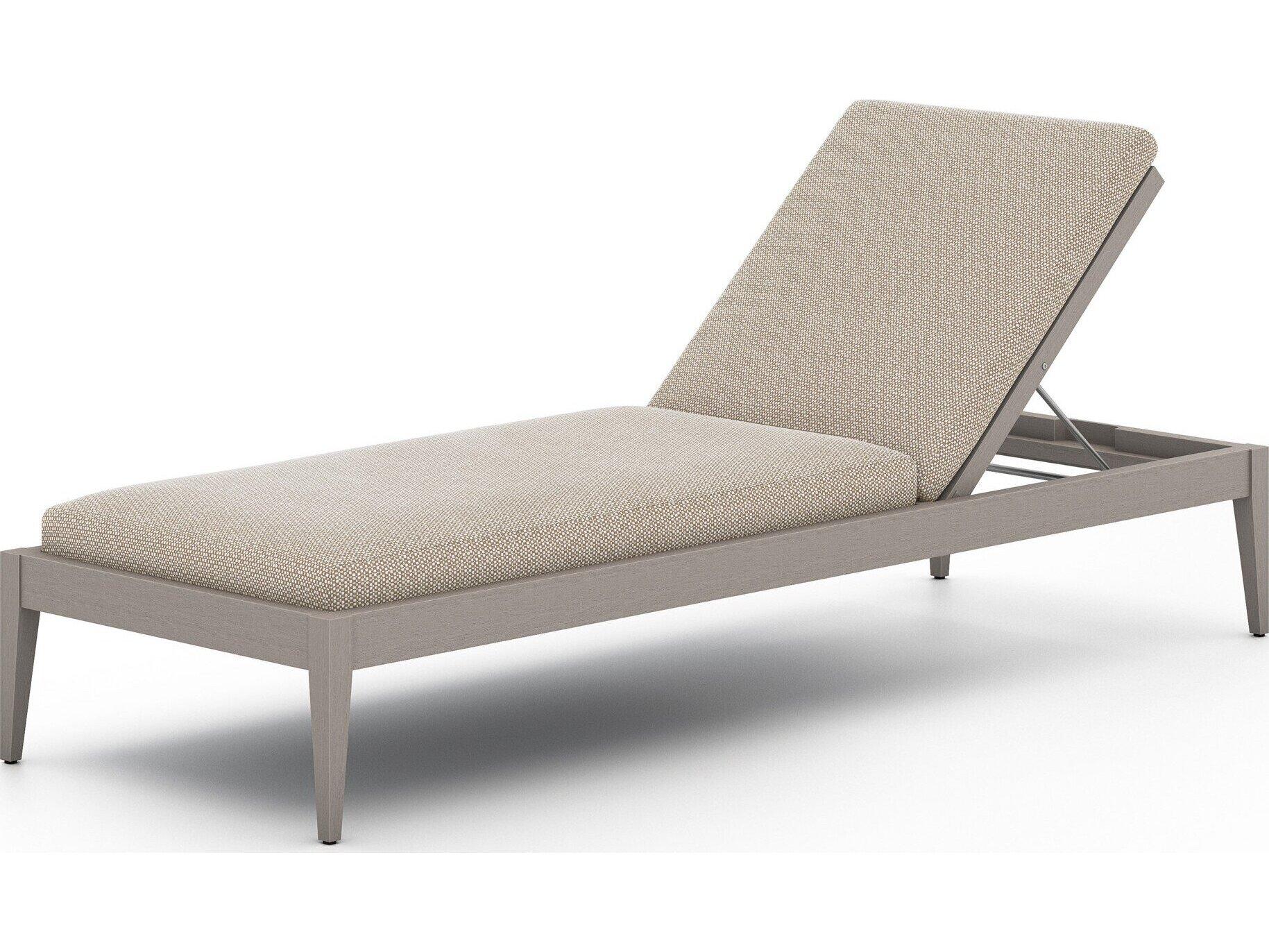 Four Hands Outdoor Solano Weathered Grey Teak / Dark Grey Rope Chaise Lounge with Faye Sand Cushion