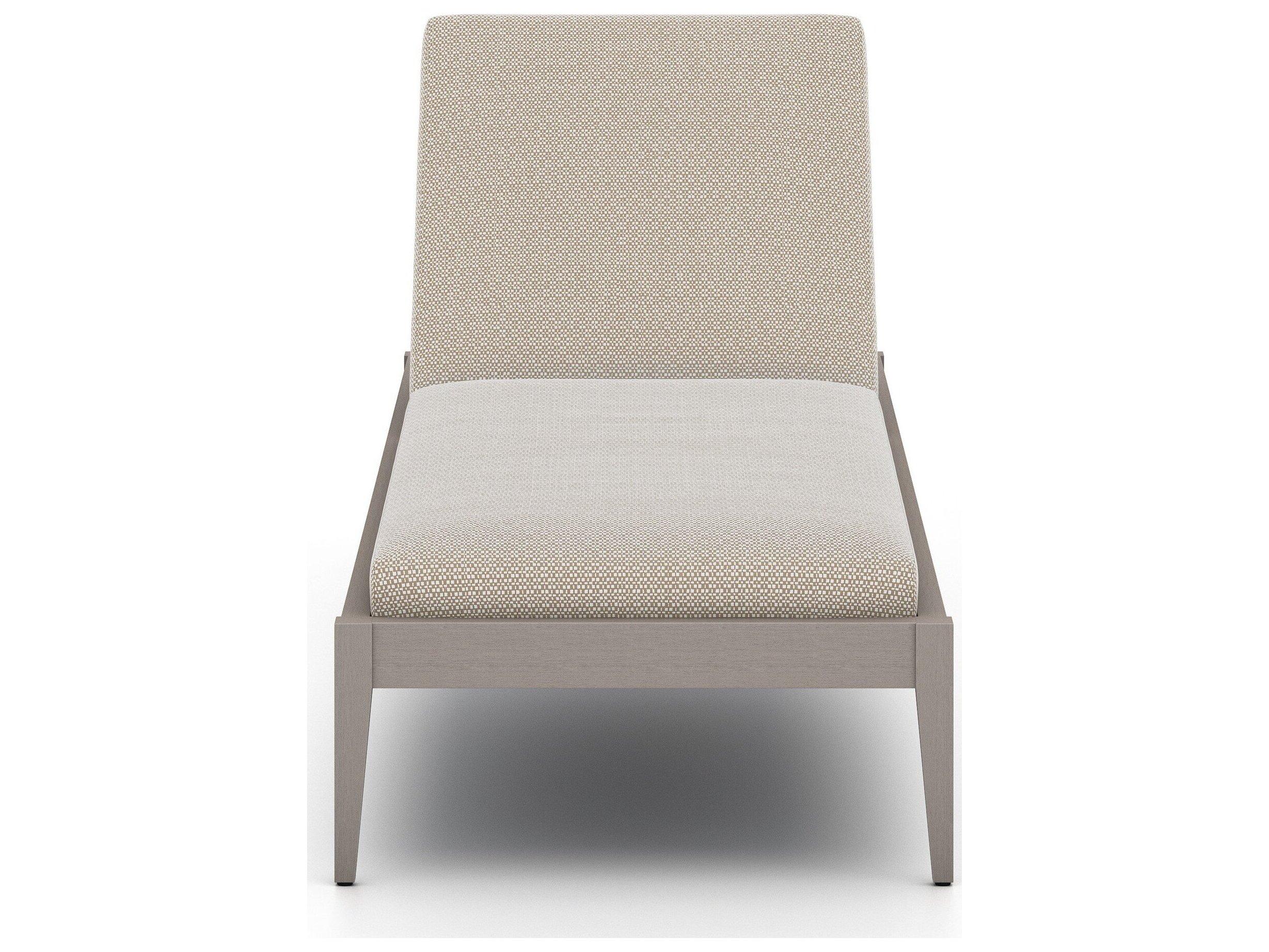 Four Hands Outdoor Solano Weathered Grey Teak / Dark Grey Rope Chaise Lounge with Faye Sand Cushion