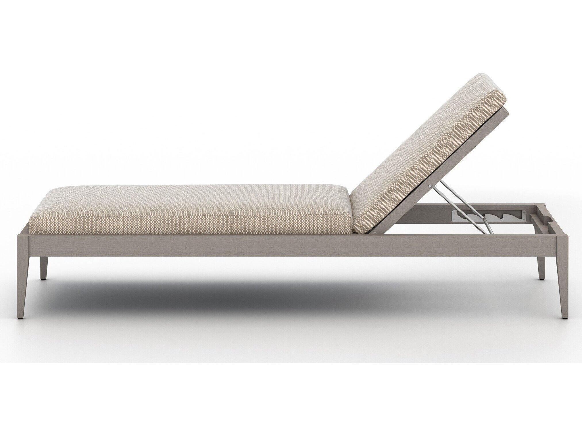 Four Hands Outdoor Solano Weathered Grey Teak / Dark Grey Rope Chaise Lounge with Faye Sand Cushion