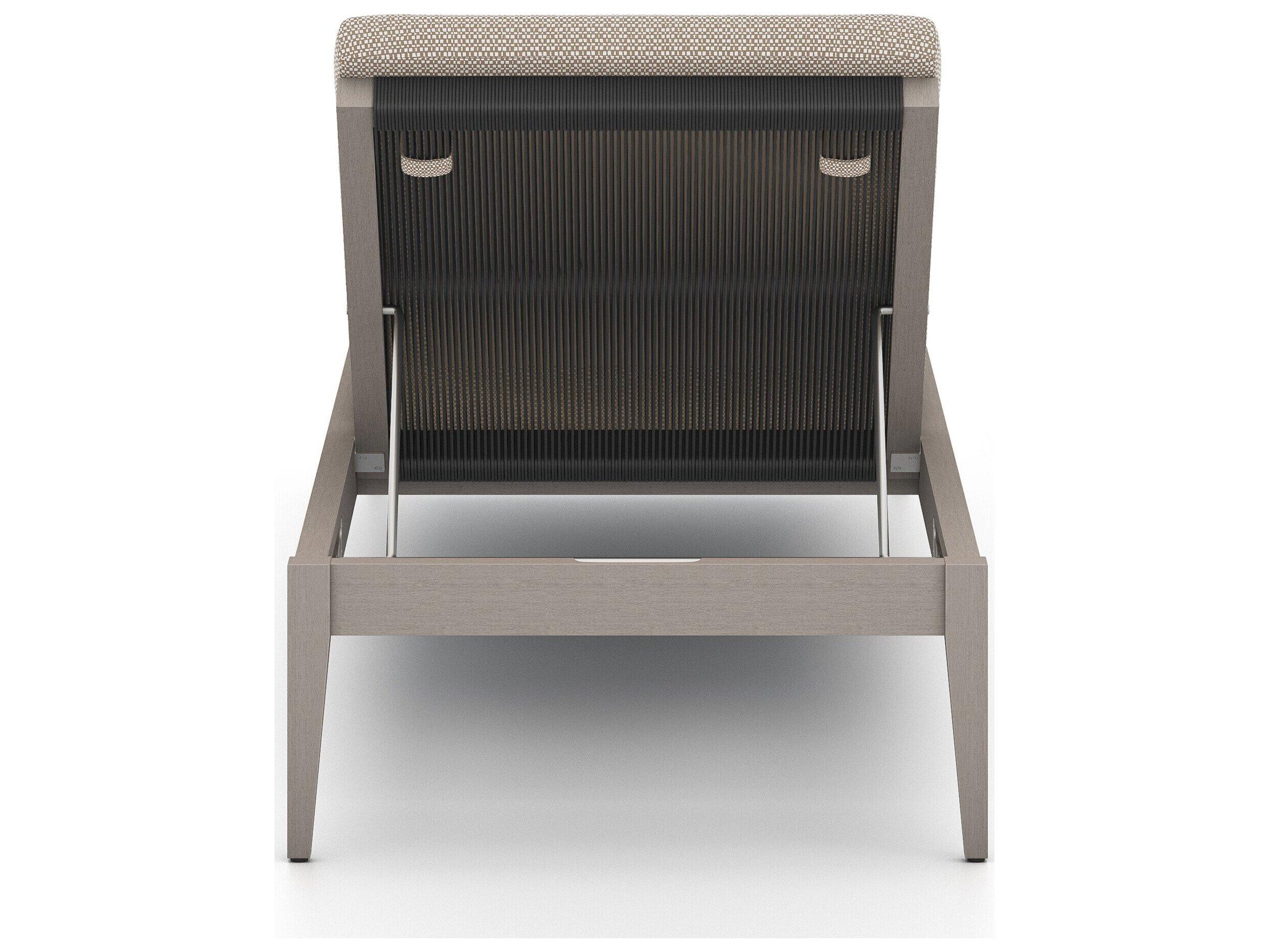 Four Hands Outdoor Solano Weathered Grey Teak / Dark Grey Rope Chaise Lounge with Faye Sand Cushion