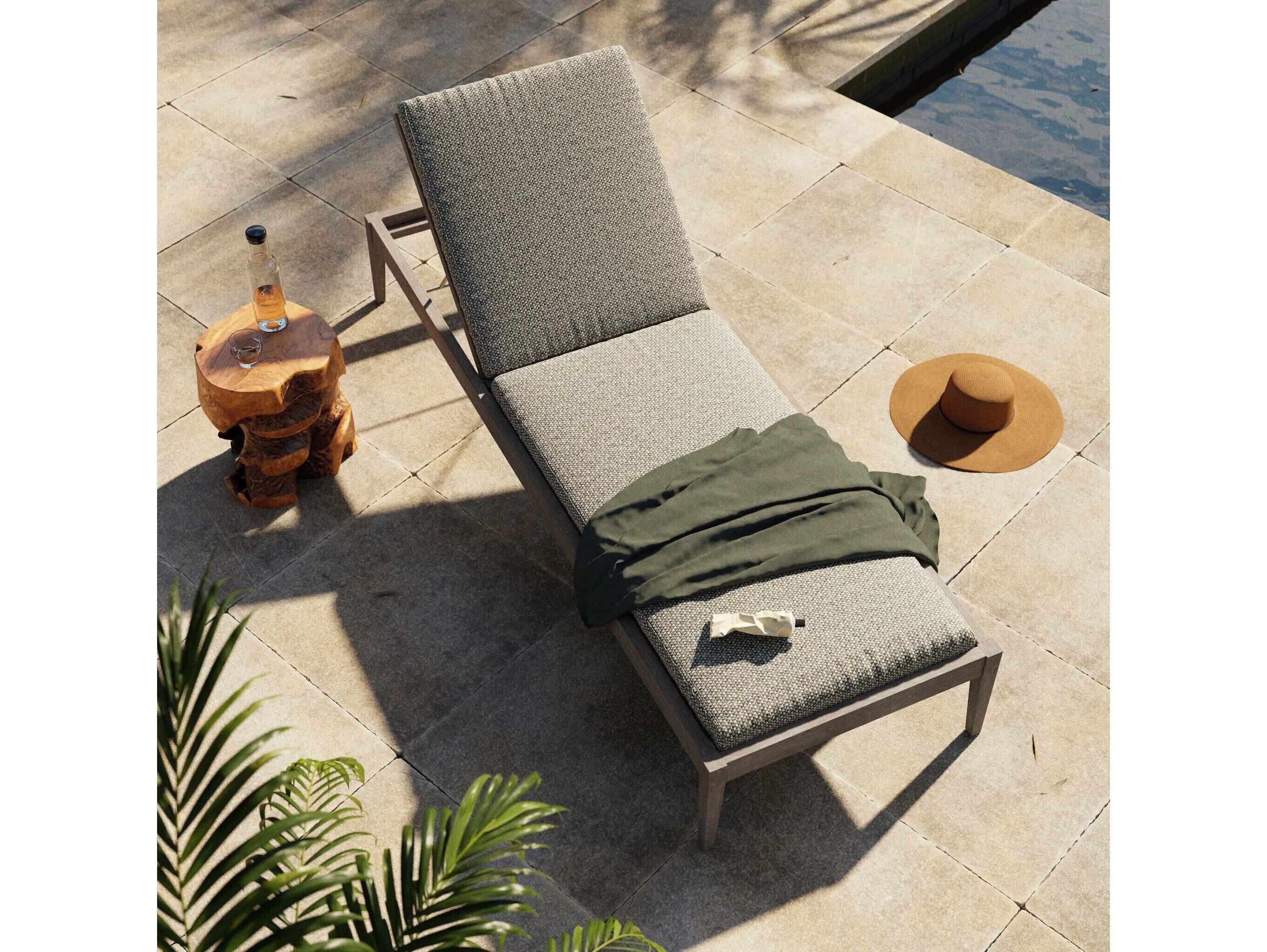 Luxecor Globetrotter Outdoor Weathered Grey Teak / Dark Rope Chaise Lounge with Faye Ash Cushion