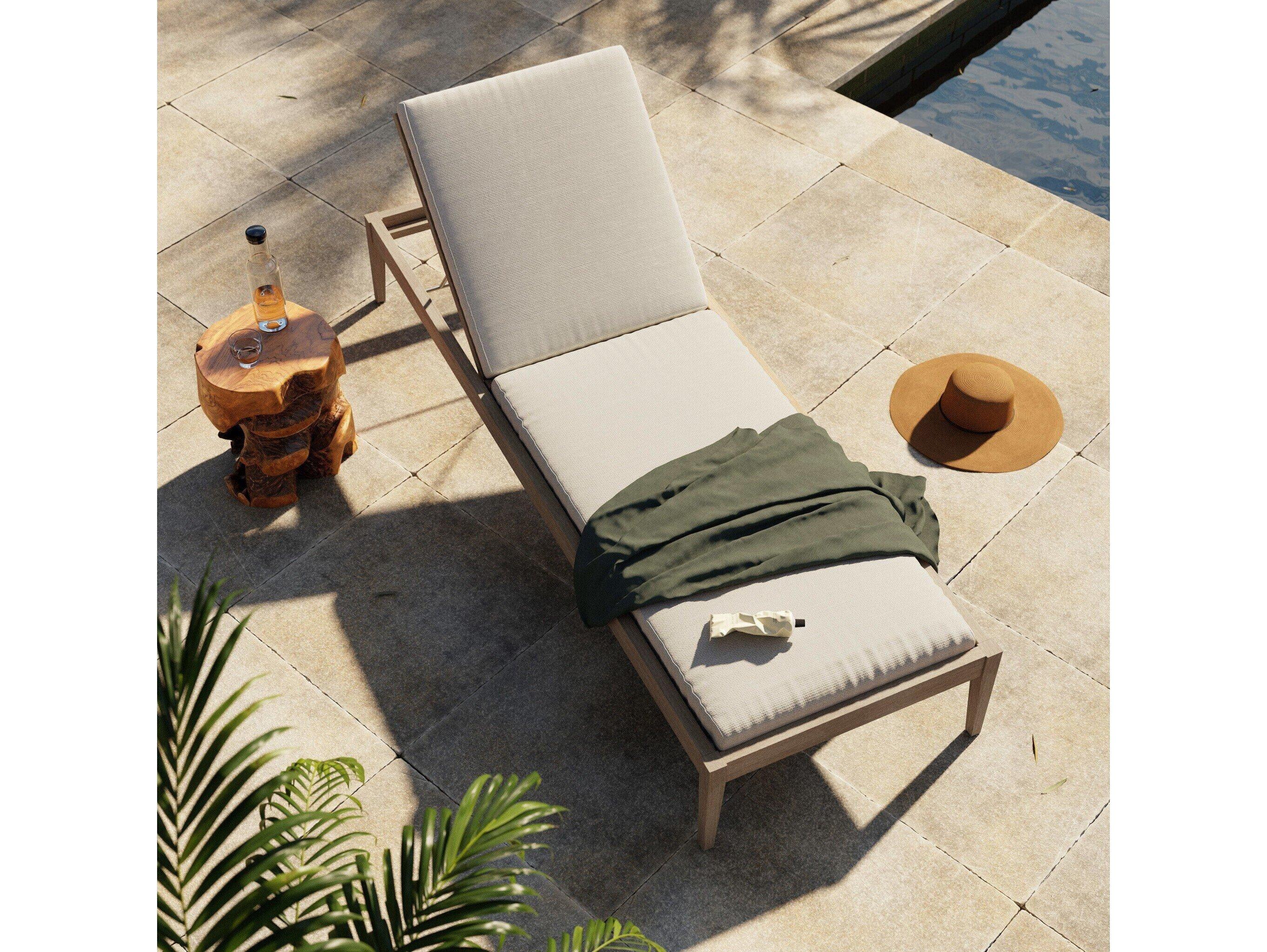Luxecor Globetrotter Outdoor Washed Brown Teak / Grey Rope Chaise Lounge with Natural Ivory Cushion