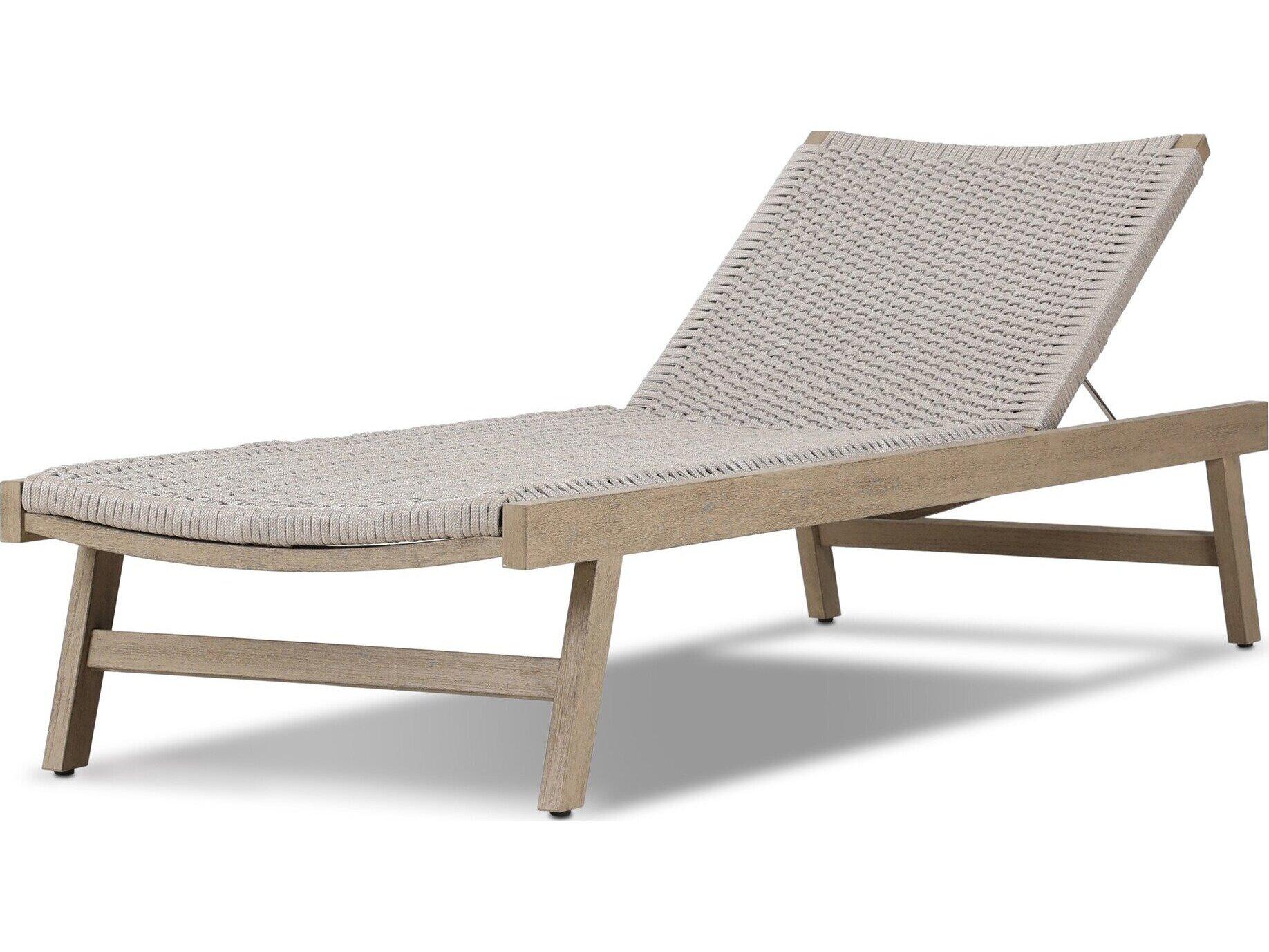 Four Hands Outdoor Solano Washed Brown Teak / Thick Grey Rope Chaise Lounge
