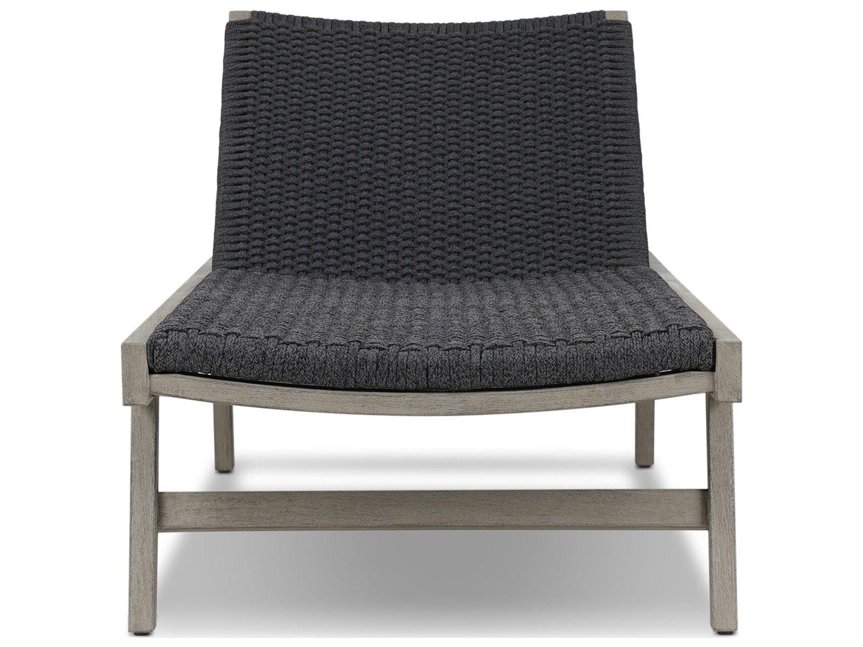 Four Hands Outdoor Solano Weathered Grey Teak / Thick Dark Grey Rope Chaise Lounge