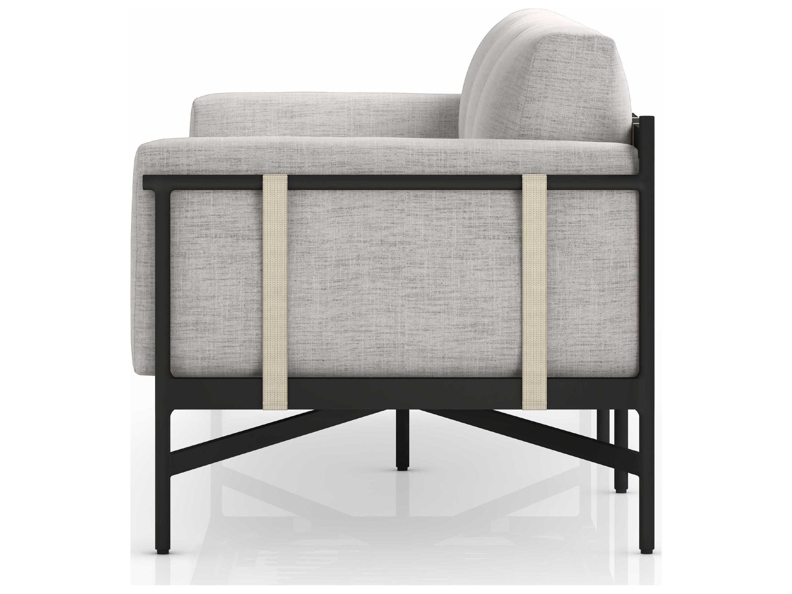 Four Hands Outdoor Solano Bronze Aluminum / Ivory Strap Sofa with Stone Grey Cushion