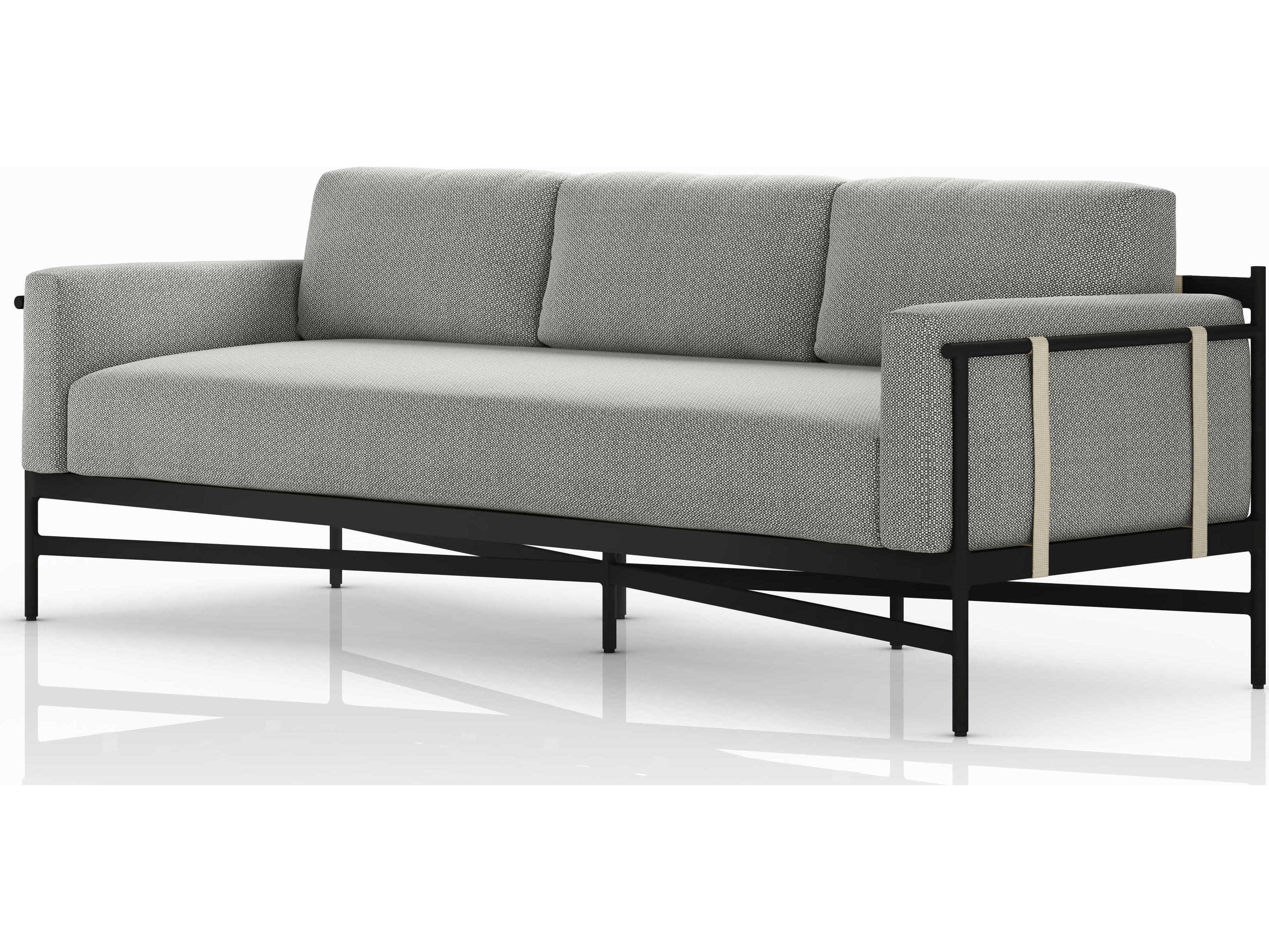 Four Hands Outdoor Solano Bronze Aluminum / Ivory Strap Sofa with Faye Ash Cushion