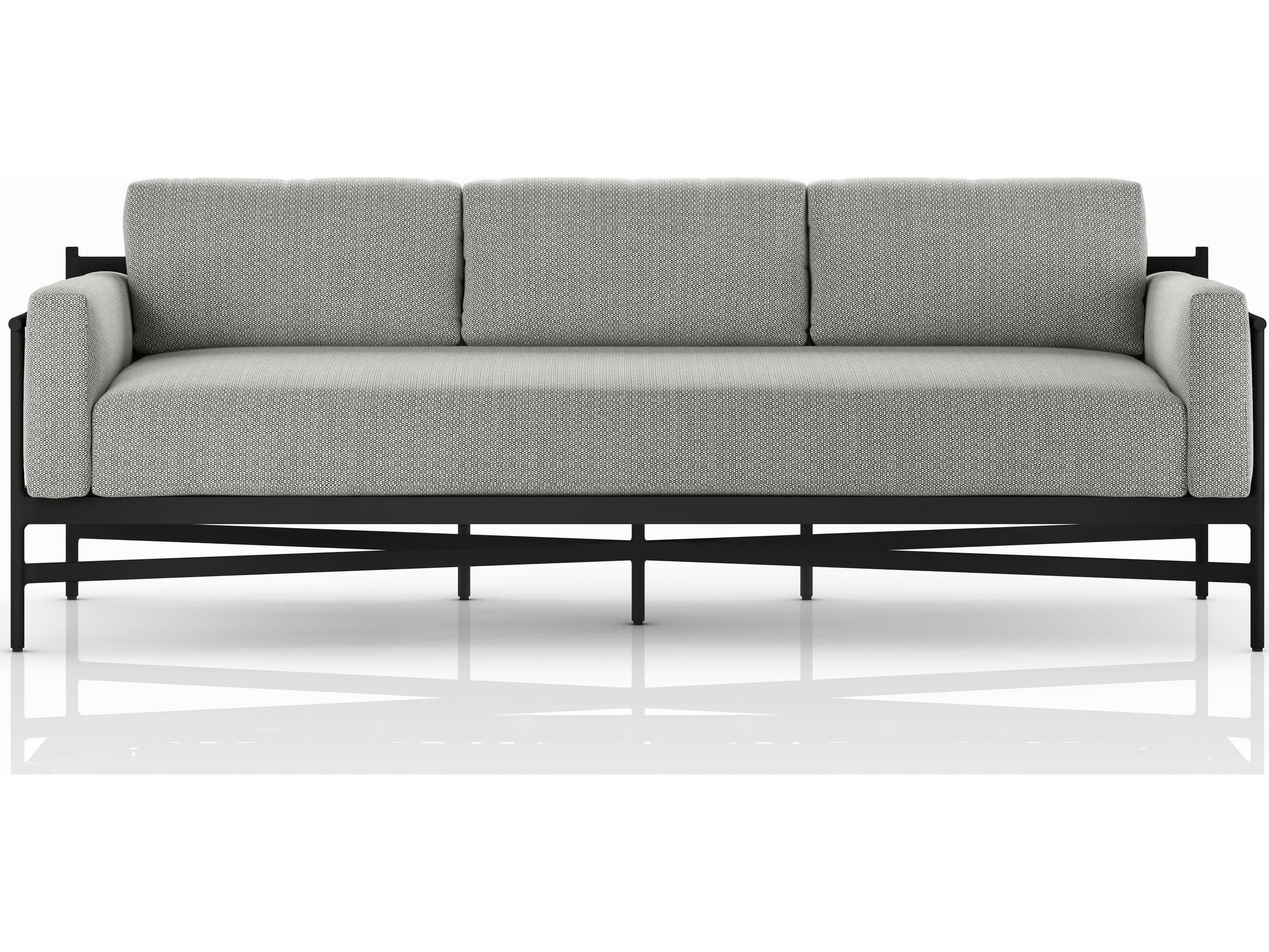 Four Hands Outdoor Solano Bronze Aluminum / Ivory Strap Sofa with Faye Ash Cushion