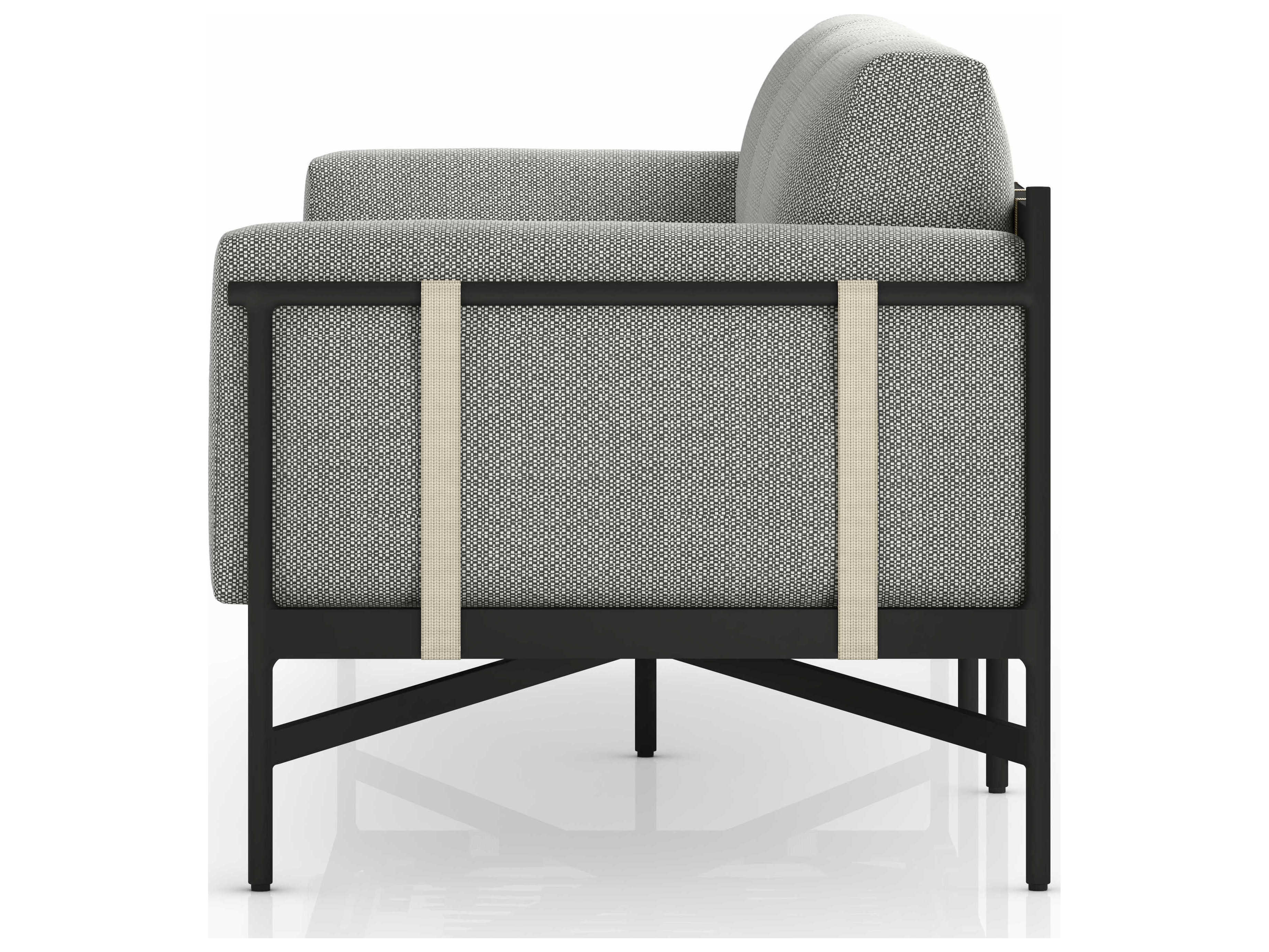 Four Hands Outdoor Solano Bronze Aluminum / Ivory Strap Sofa with Faye Ash Cushion