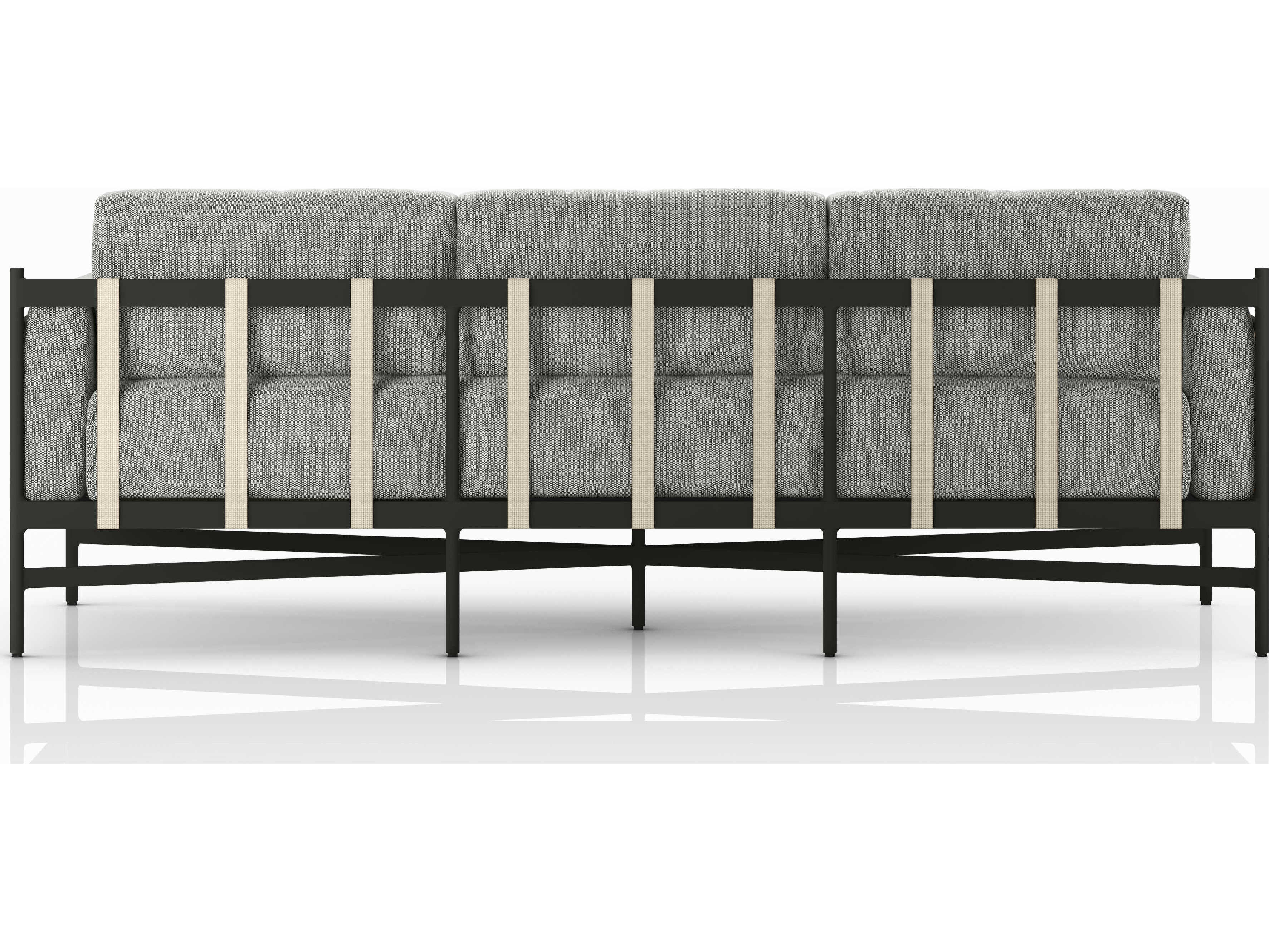 Four Hands Outdoor Solano Bronze Aluminum / Ivory Strap Sofa with Faye Ash Cushion