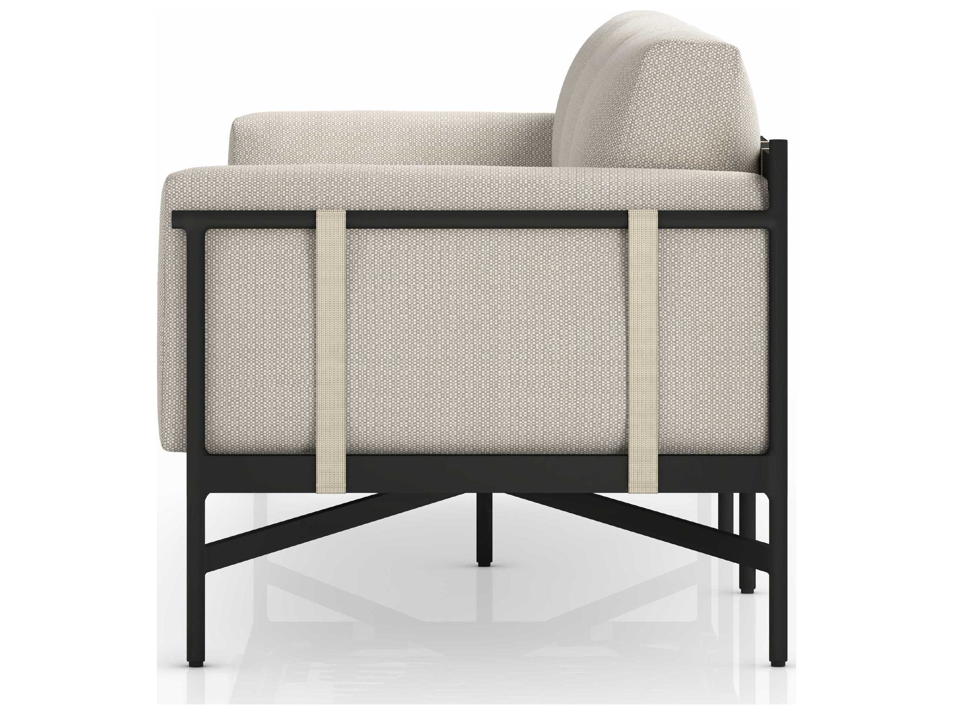 Four Hands Outdoor Solano Bronze Aluminum / Ivory Strap Sofa with Faye Sand Cushion