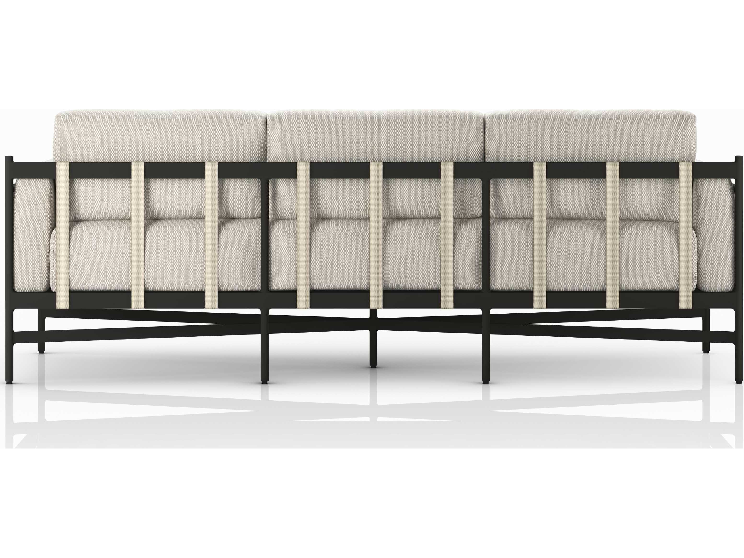 Four Hands Outdoor Solano Bronze Aluminum / Ivory Strap Sofa with Faye Sand Cushion
