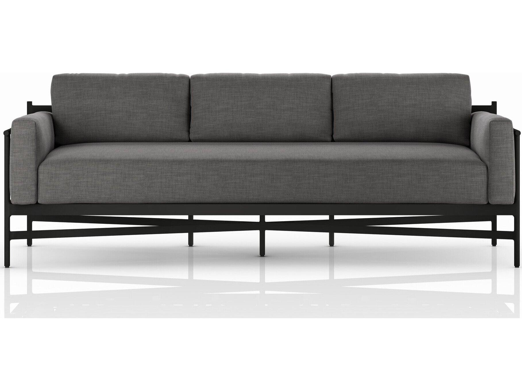 Four Hands Outdoor Solano Hearst Brnze Aluminum Cushion 99" Sofa in Venao Charcoal
