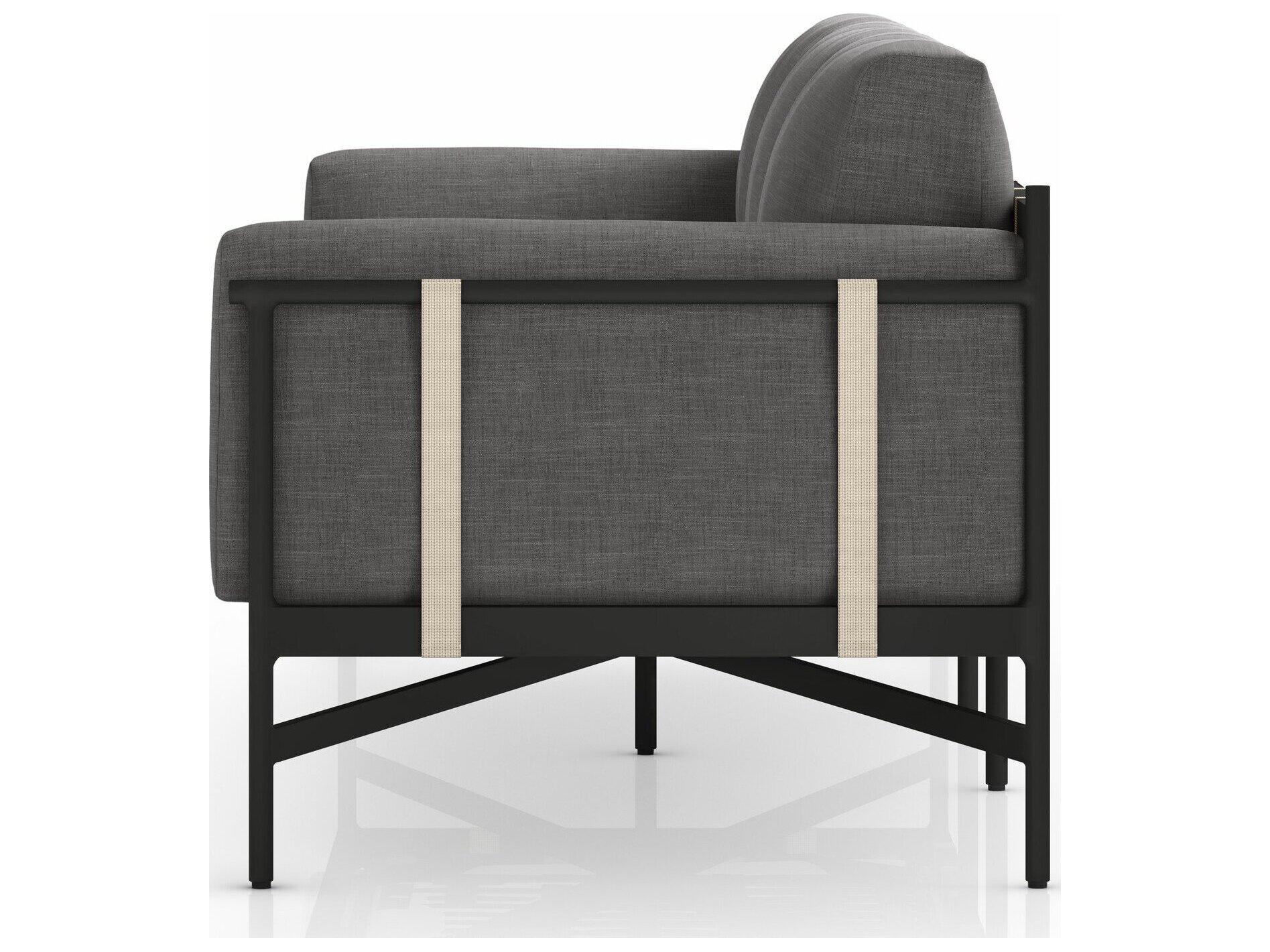 Four Hands Outdoor Solano Hearst Brnze Aluminum Cushion 99" Sofa in Venao Charcoal