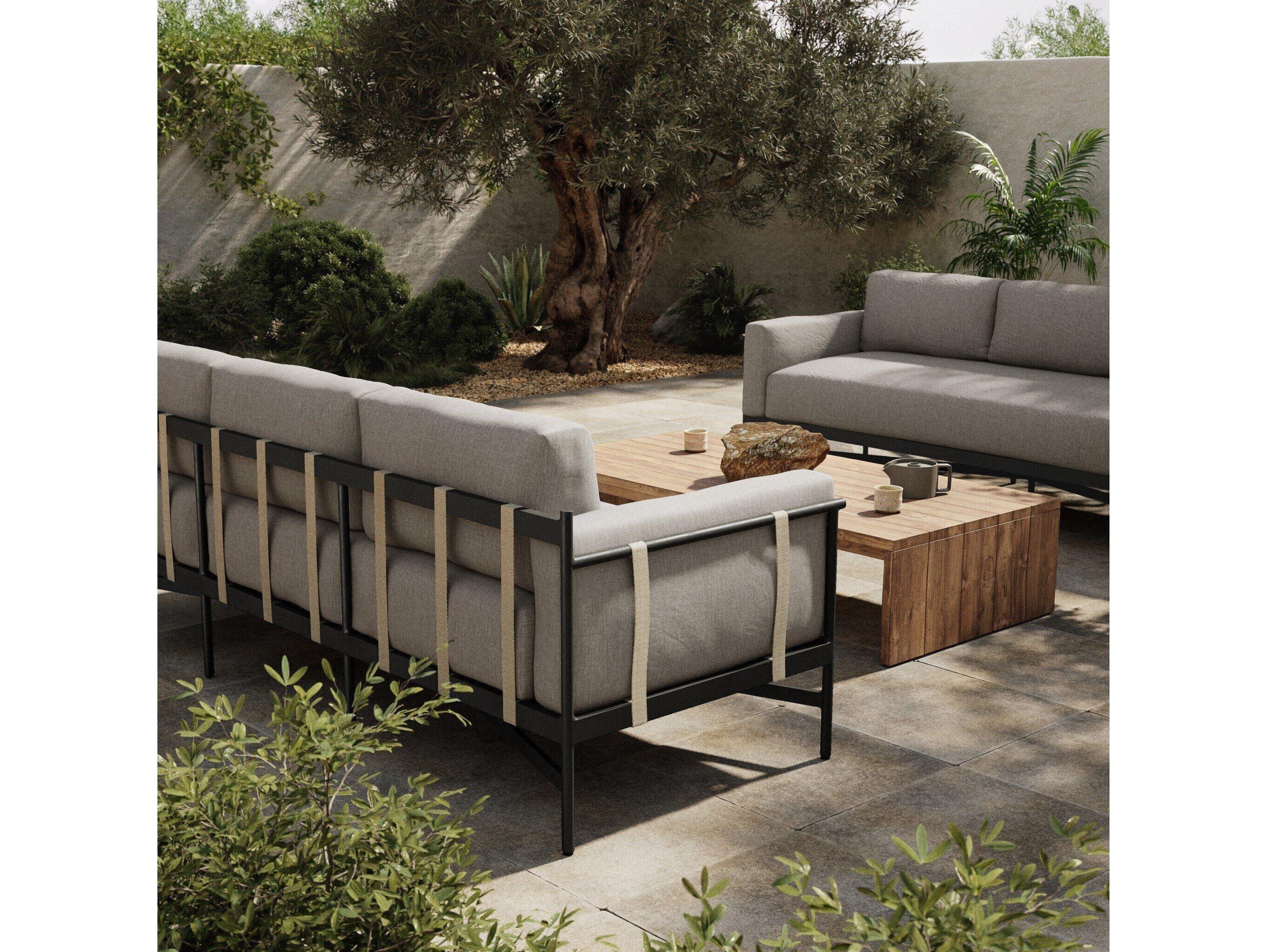 Four Hands Outdoor Solano Hearst Bronze Aluminum Cushion 99" Sofa in Venao Grey