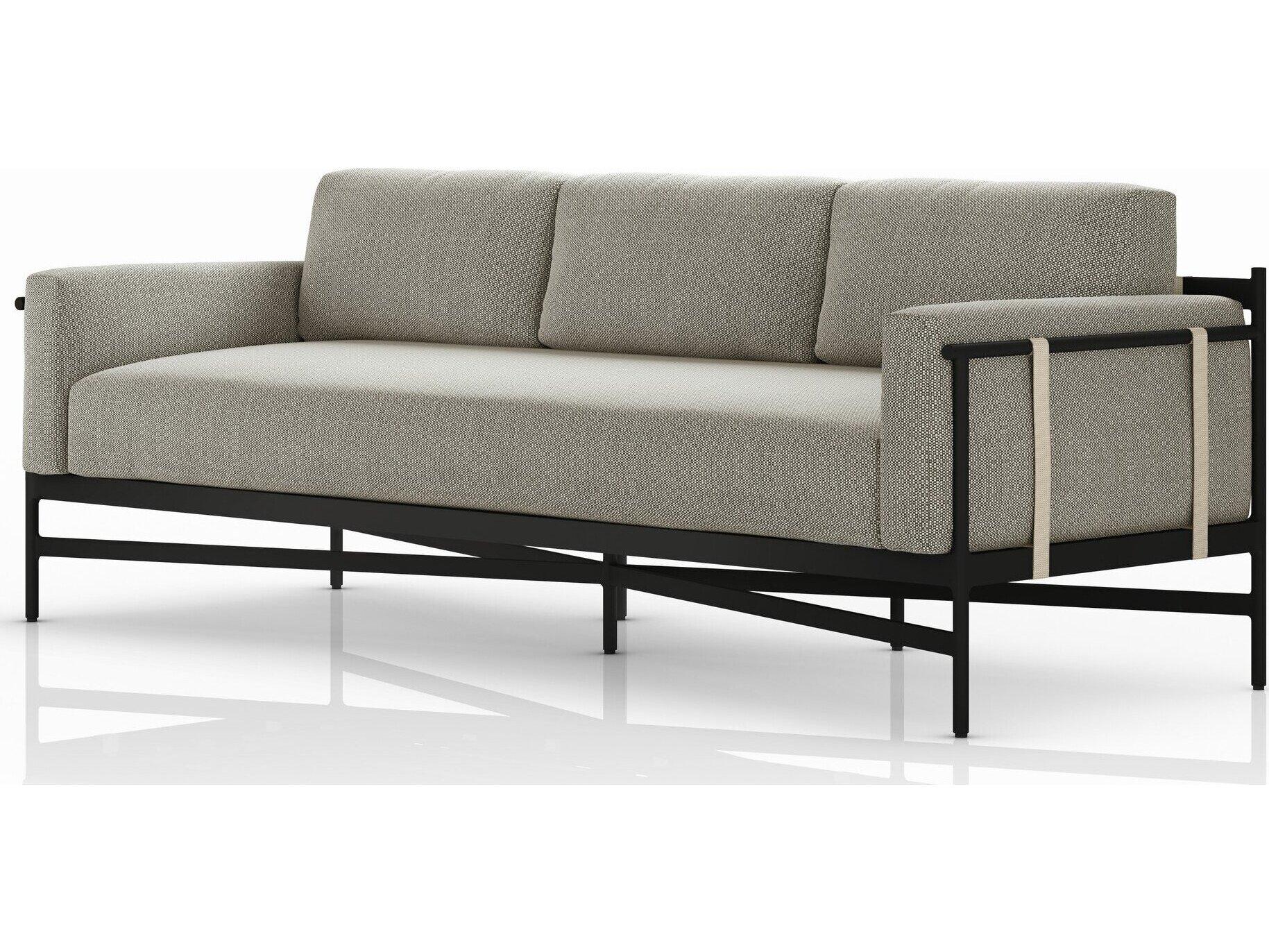 Four Hands Outdoor Solano Hearst Bronze Aluminum Cushion 99" Sofa in Faye Ash
