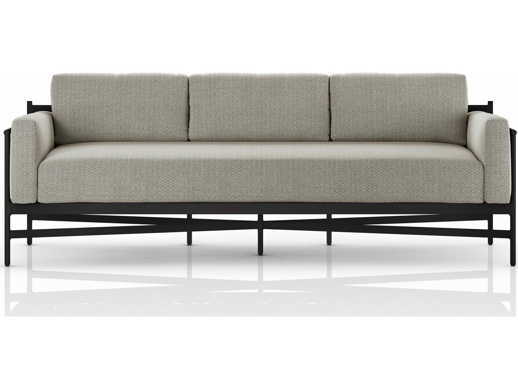 Four Hands Outdoor Solano Hearst Bronze Aluminum Cushion 99" Sofa in Faye Ash
