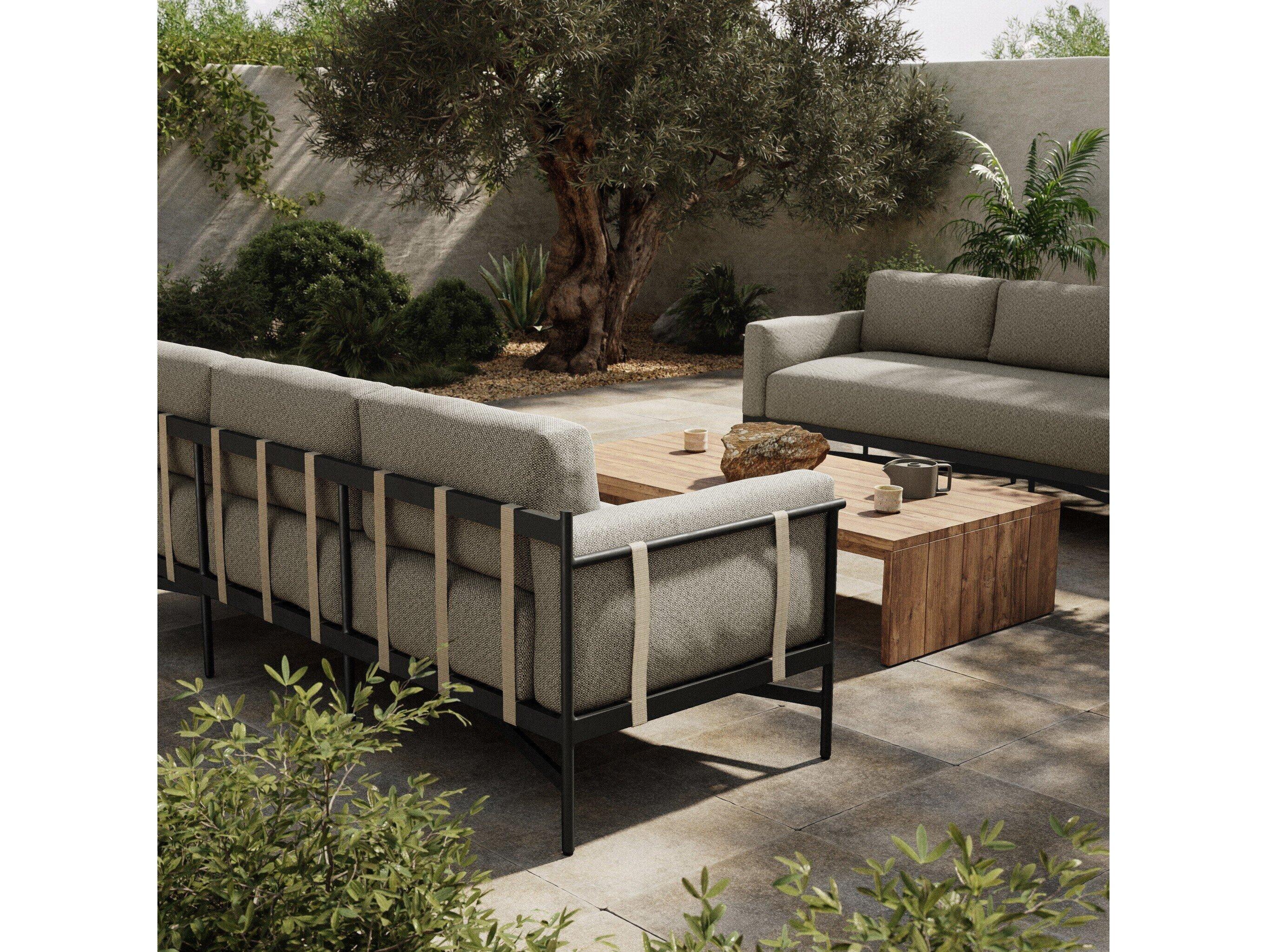 Four Hands Outdoor Solano Hearst Bronze Aluminum Cushion 99" Sofa in Faye Ash