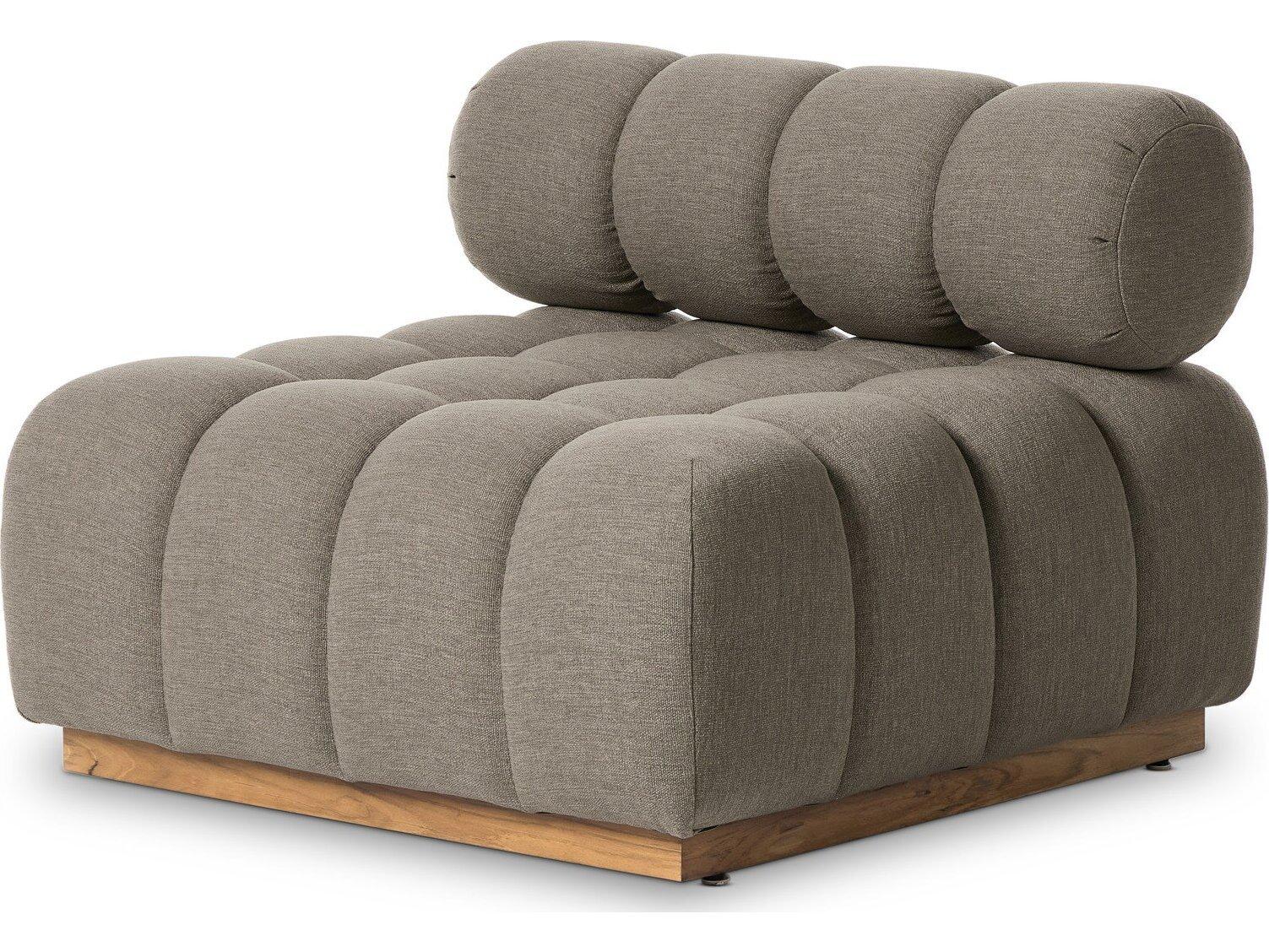 Four Hands Outdoor Solano Natural Teak Armless Lounge Chair with Alessi Fawn Cushion