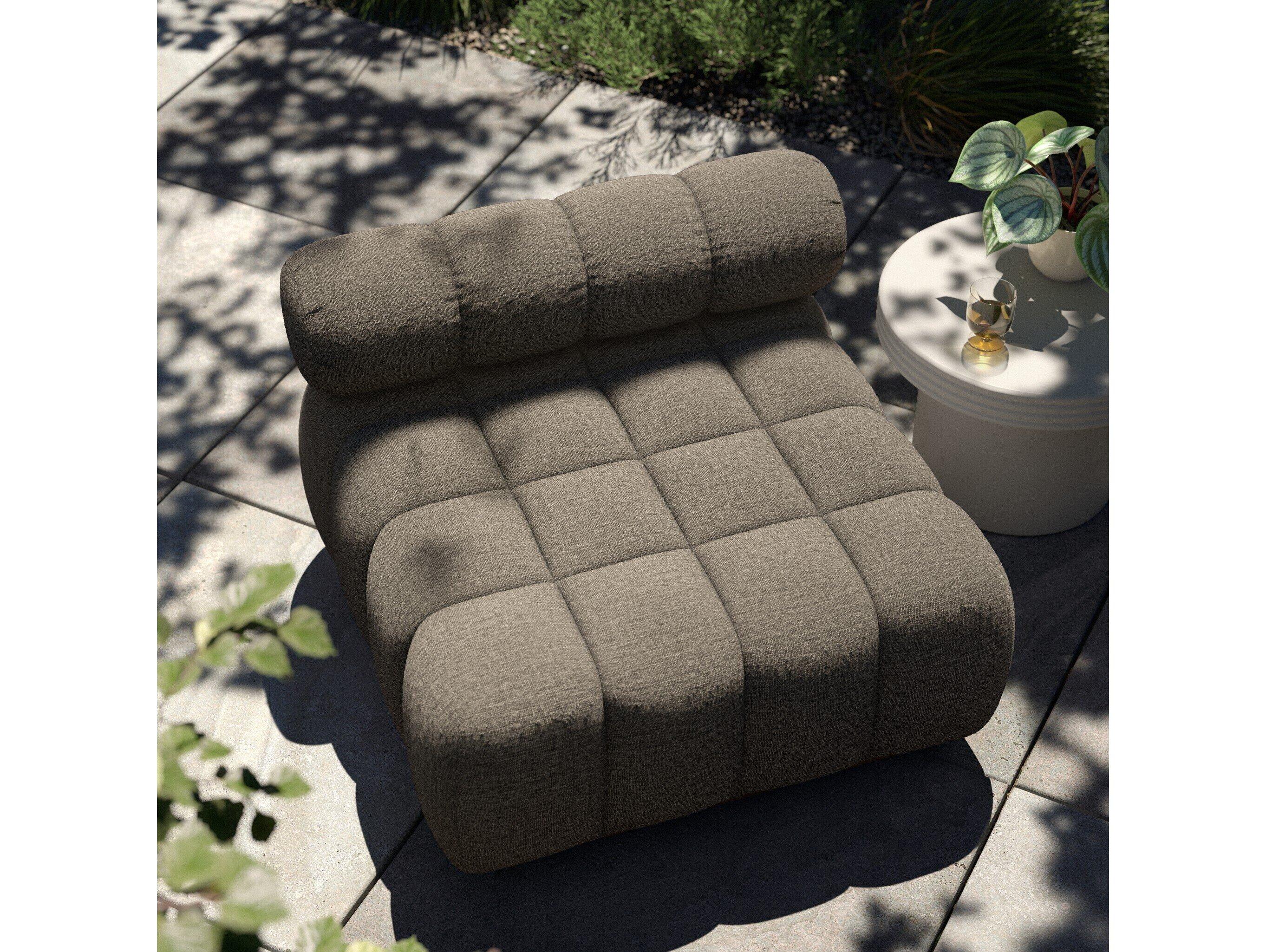 Four Hands Outdoor Solano Natural Teak Armless Lounge Chair with Alessi Fawn Cushion