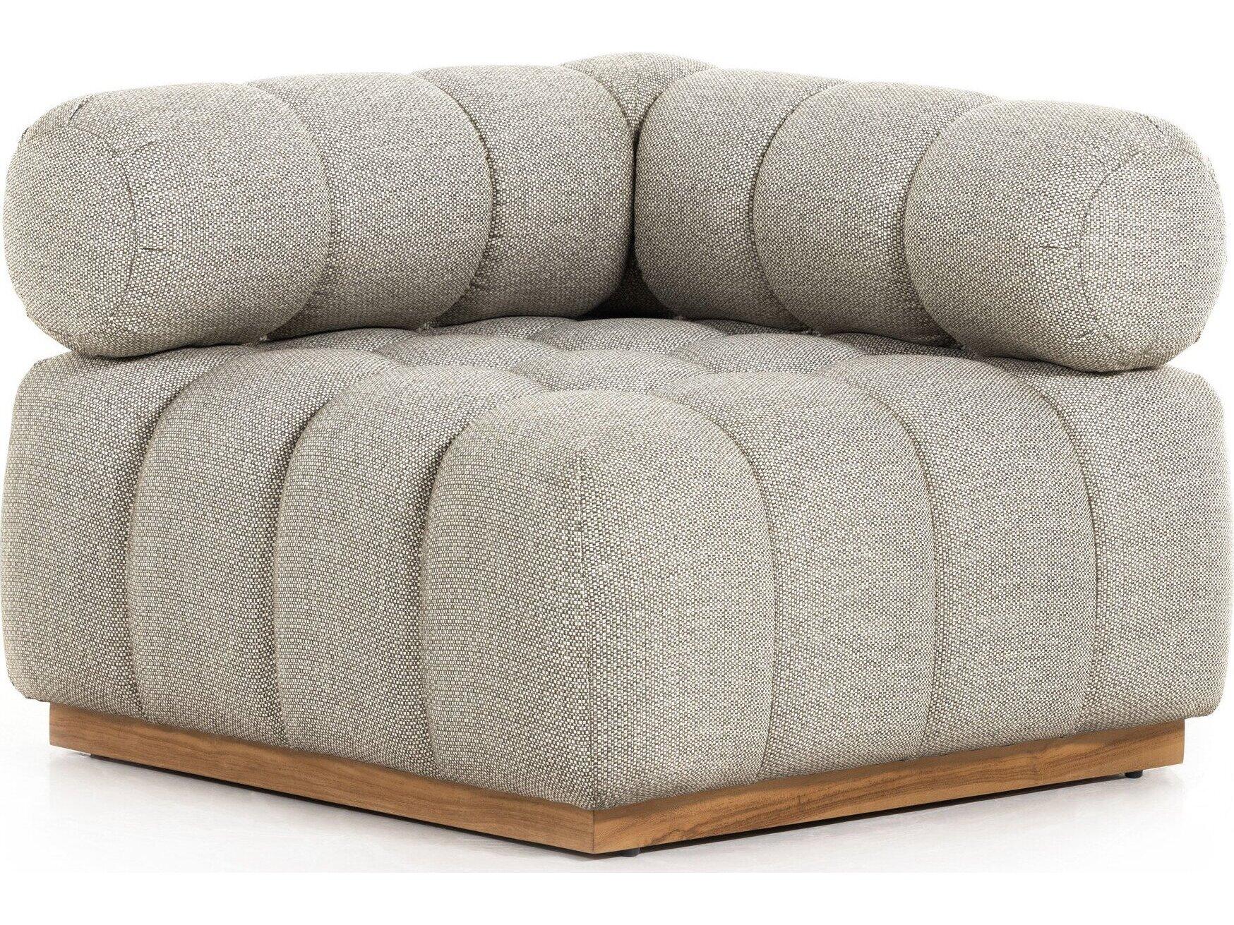 Four Hands Outdoor Solano Natural Teak / Faye Ash Cushion Corner Lounge Chair