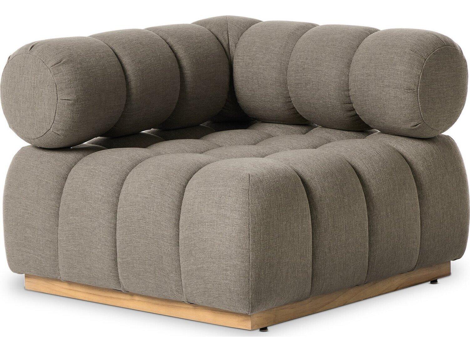 Four Hands Outdoor Solano Natural Teak Corner Lounge Chair with Alessi Fawn Cushion