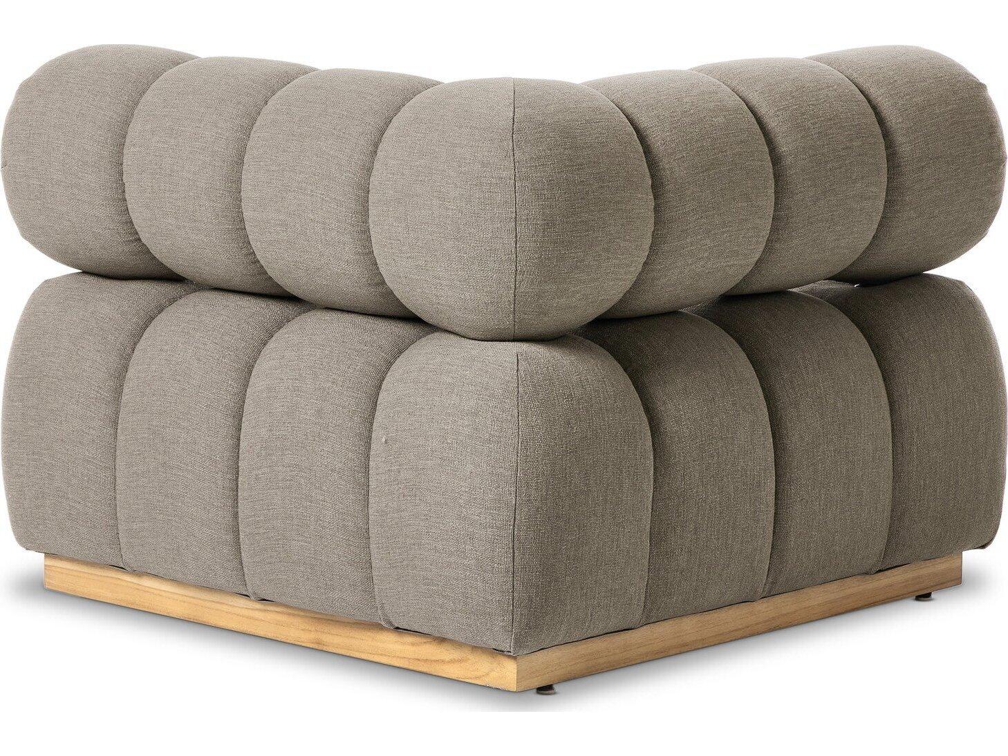 Four Hands Outdoor Solano Natural Teak Corner Lounge Chair with Alessi Fawn Cushion