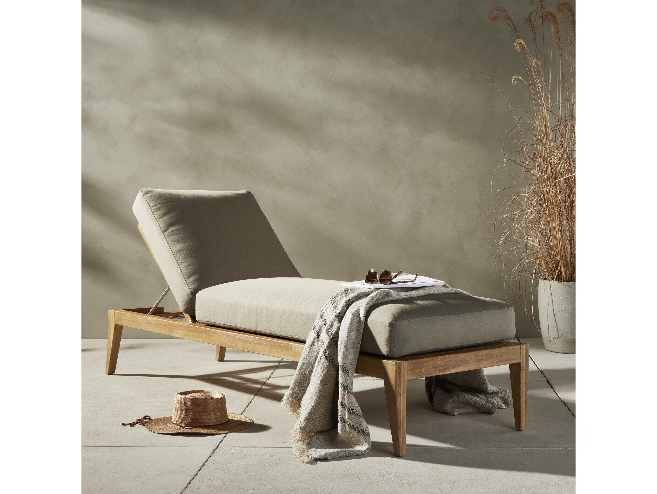 Four Hands Outdoor Belfast Royal Taupe / Natural Acacia Chaise Lounge