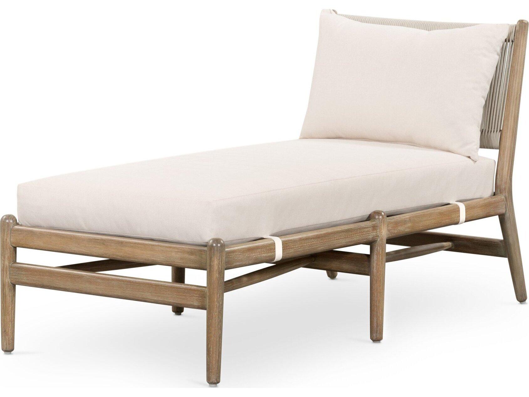 Four Hands Outdoor Halsted Rosen Natural Wood Cushion Chaise Lounge in Lakin Oat