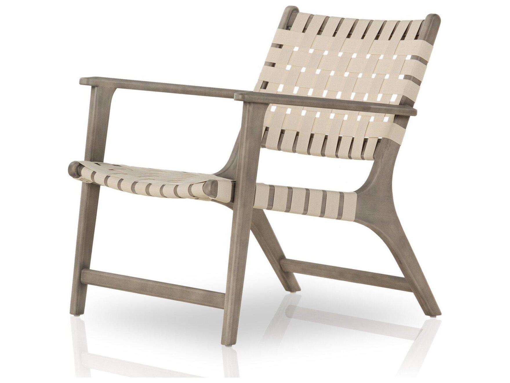 Four Hands Outdoor Halsted Jevon Grey Wood Strap Lounge Chair in Soft Cream
