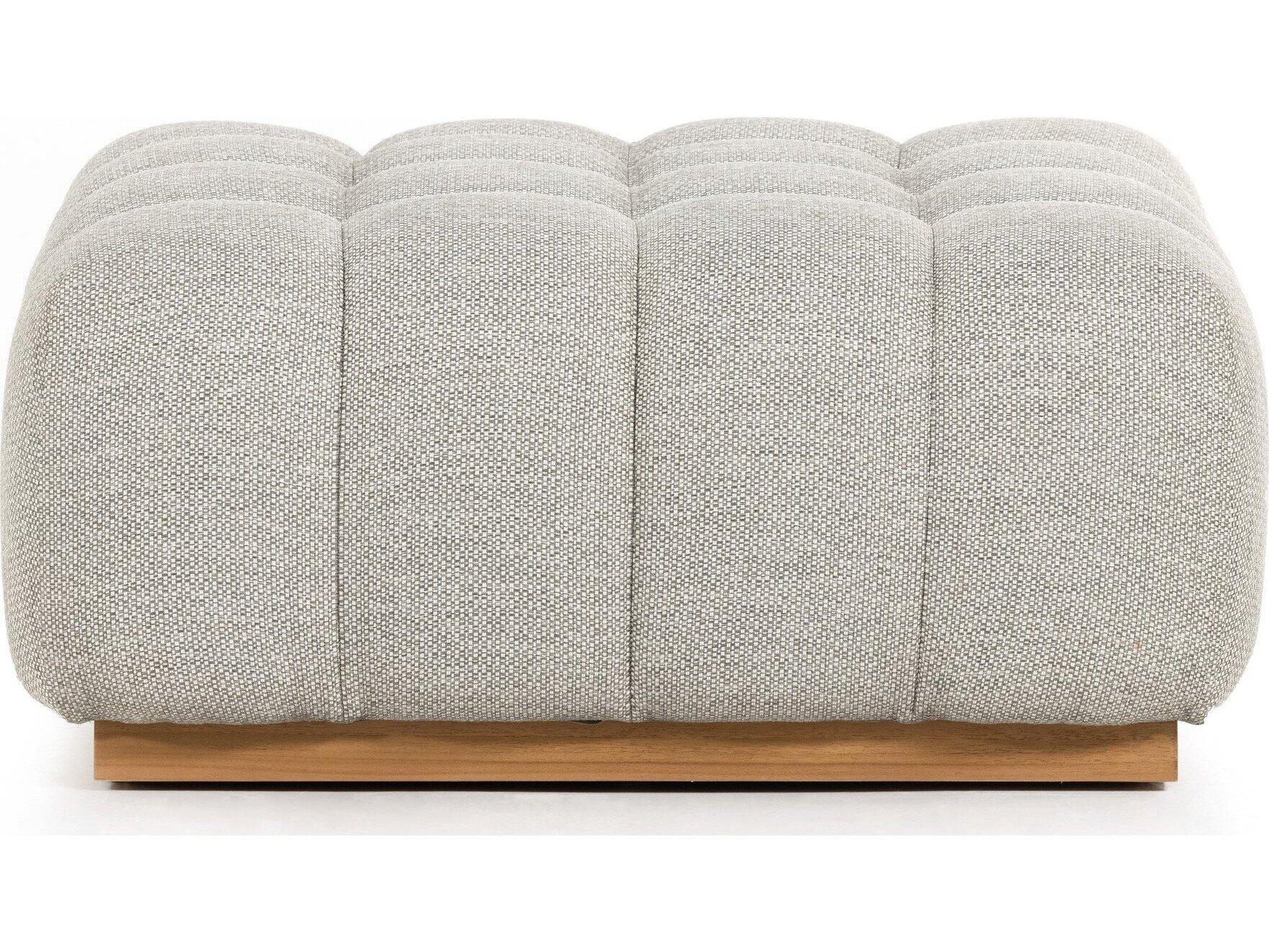 Four Hands Outdoor Solano Natural Teak / Faye Ash Cushion Ottoman