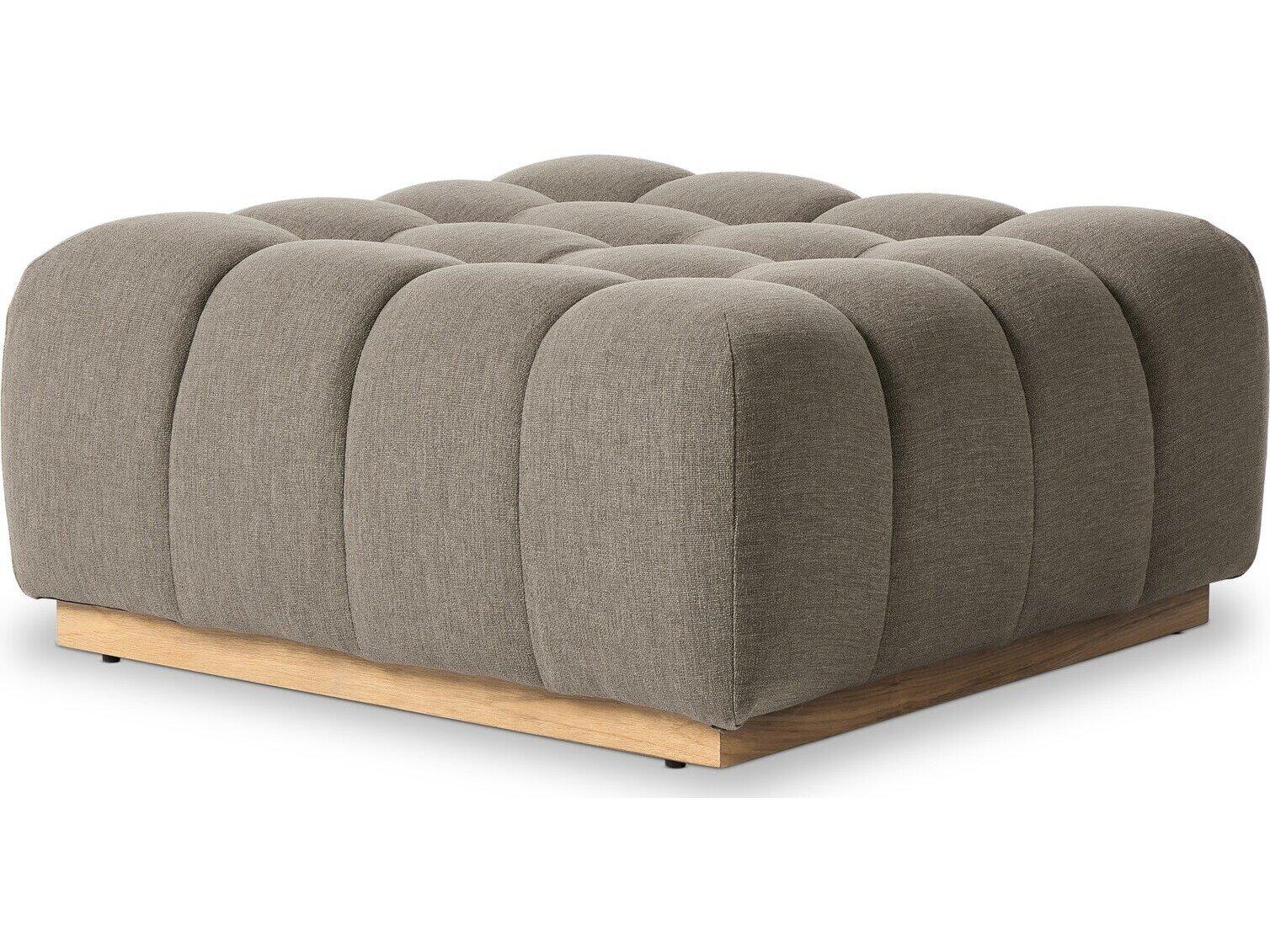 Four Hands Outdoor Solano Natural Teak Ottoman with Alessi Fawn Cushion