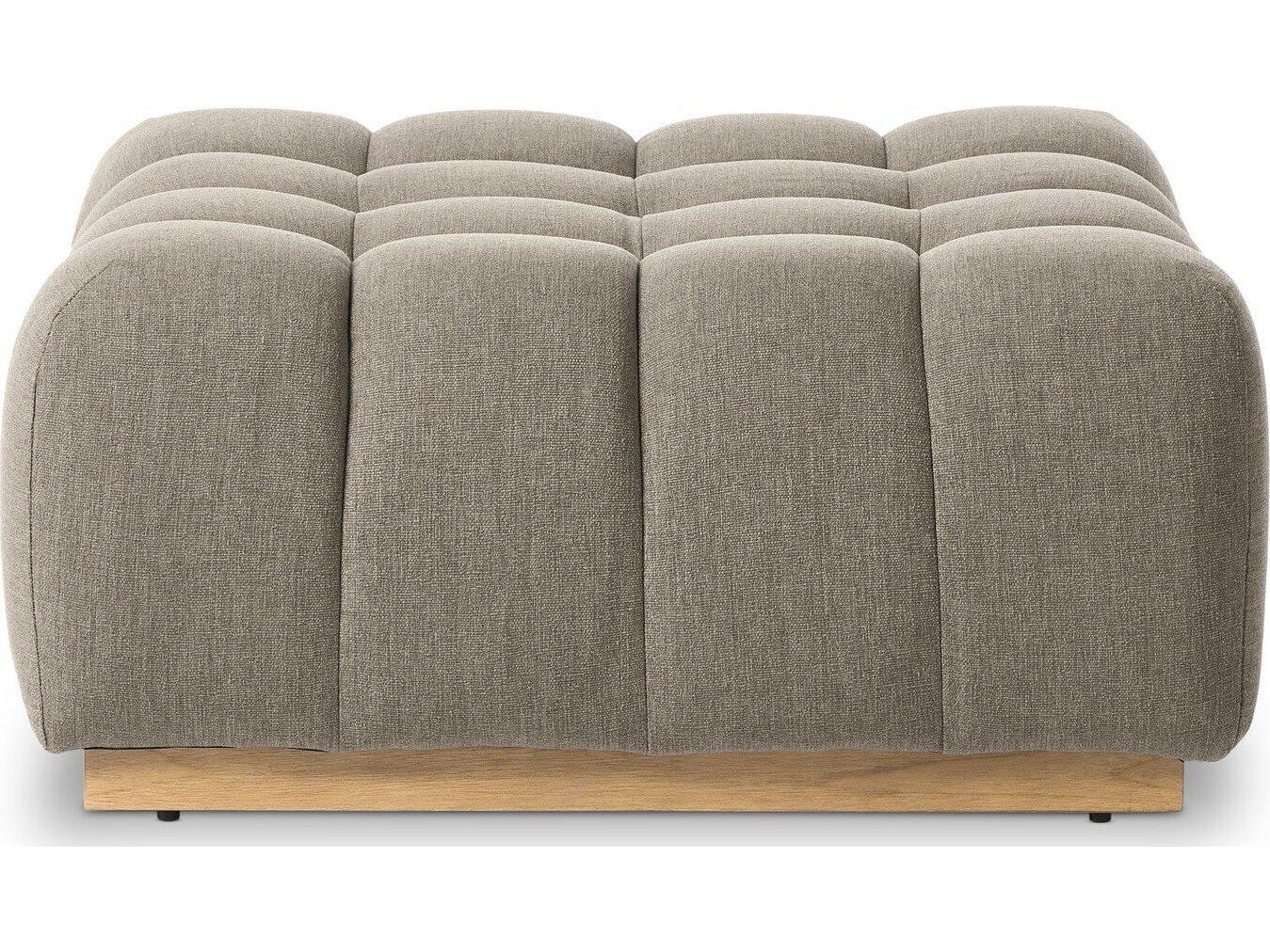 Four Hands Outdoor Solano Natural Teak Ottoman with Alessi Fawn Cushion