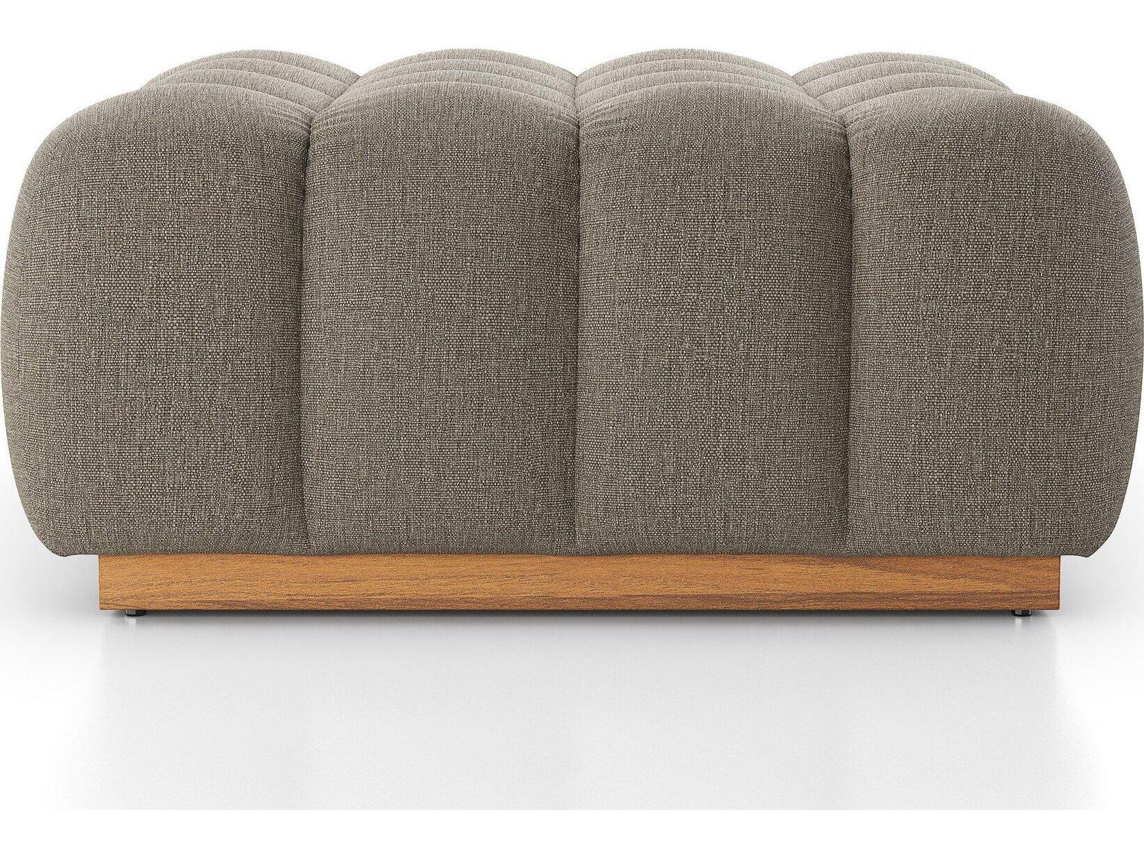 Four Hands Outdoor Solano Natural Teak Ottoman with Alessi Fawn Cushion