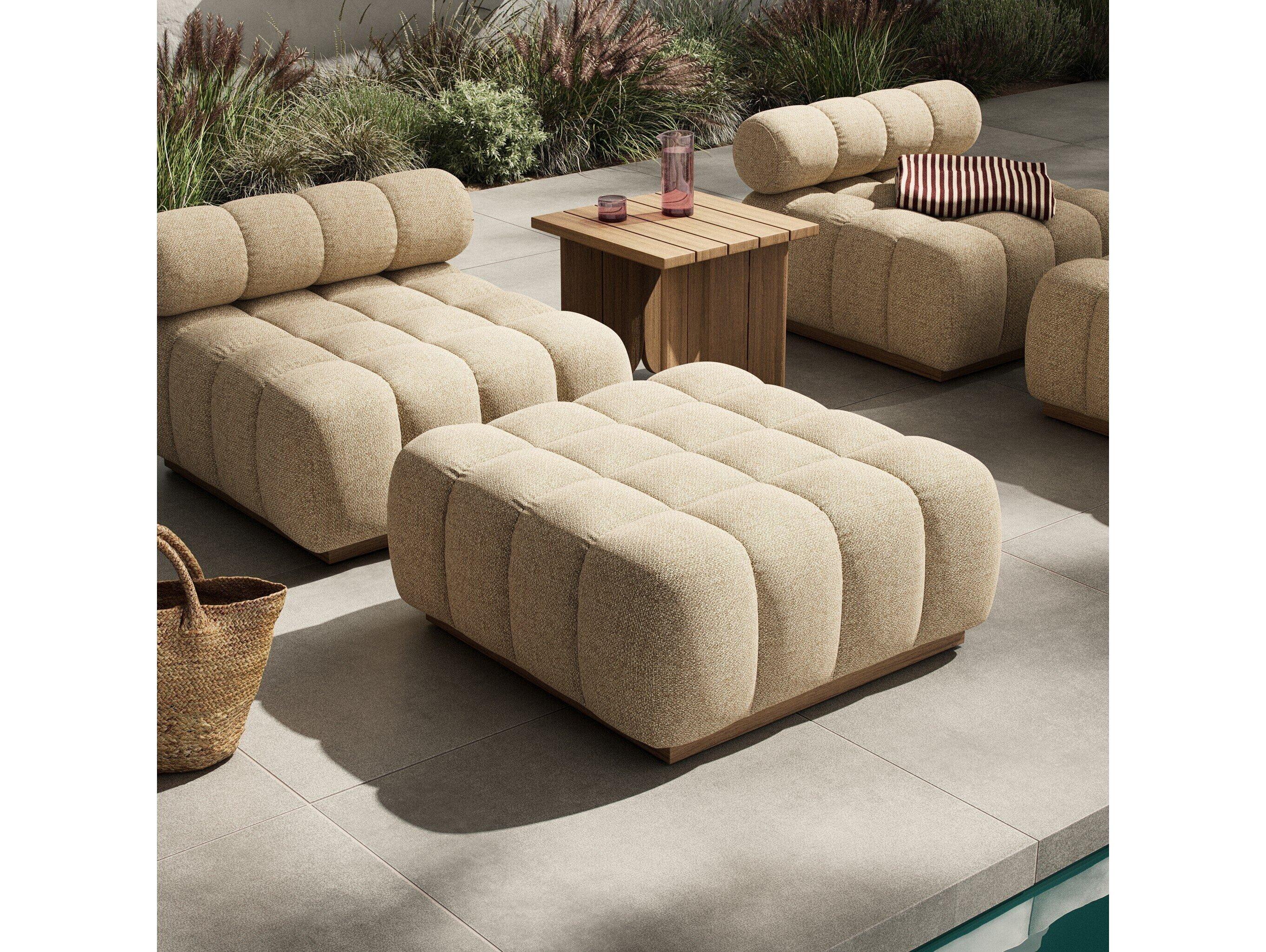 Four Hands Outdoor Solano Teak Cushion Ottoman