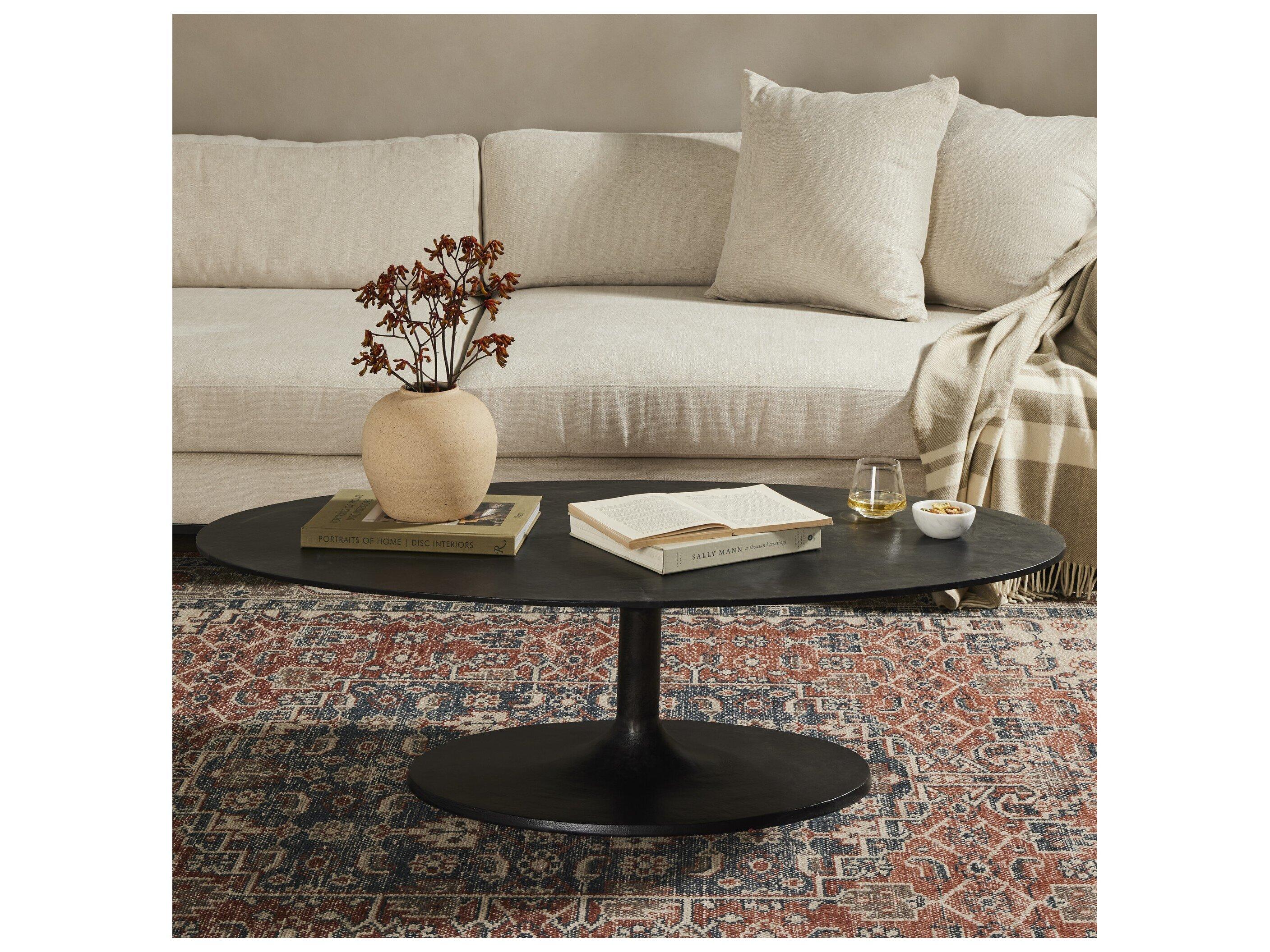 Four Hands Outdoor Marlow Raw Black Aluminum Oval Coffee Table