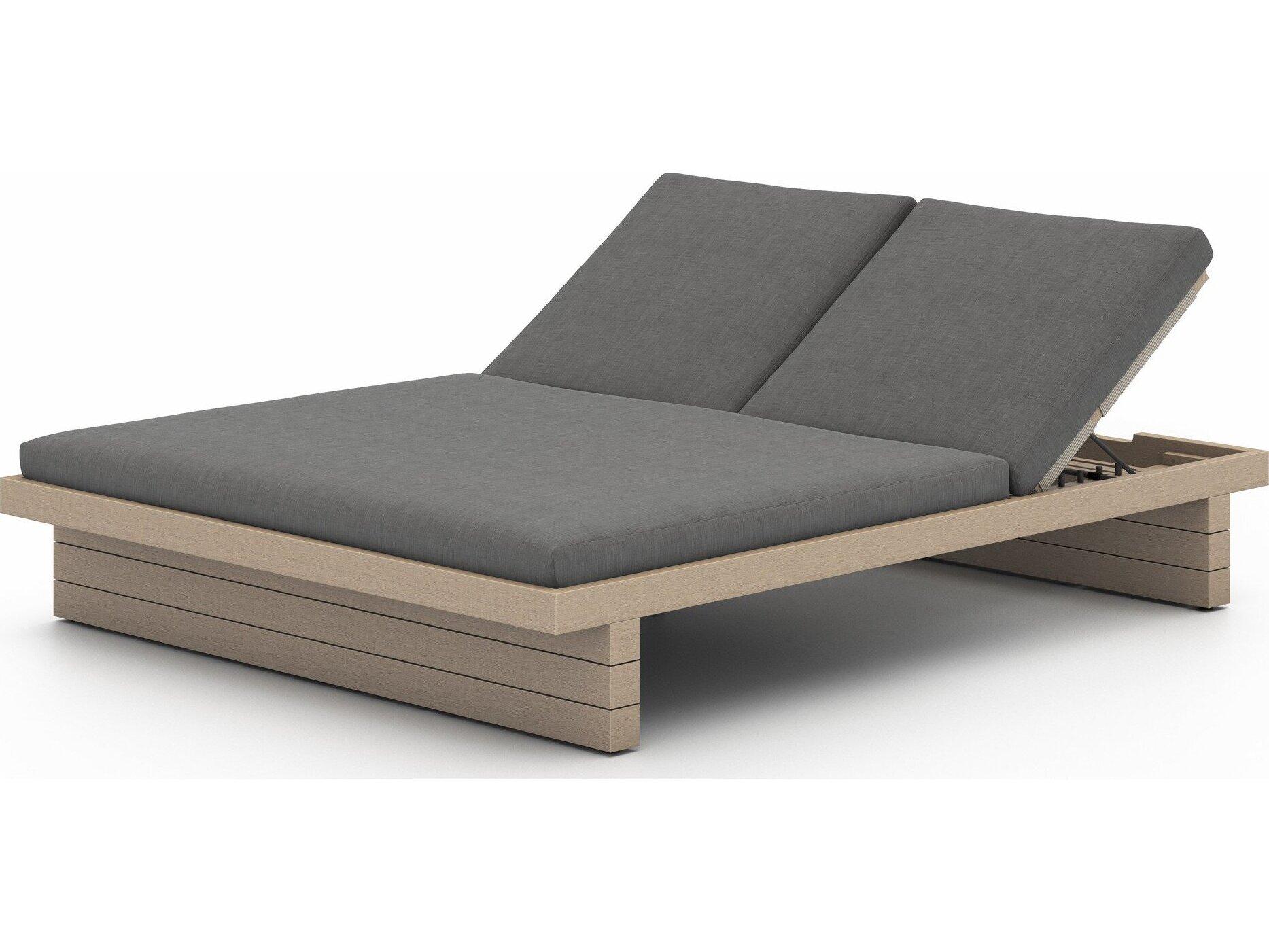 Luxecor Globetrotter Outdoor Washed Brown Teak / Grey Rope Chaise Lounge with Charcoal Cushion