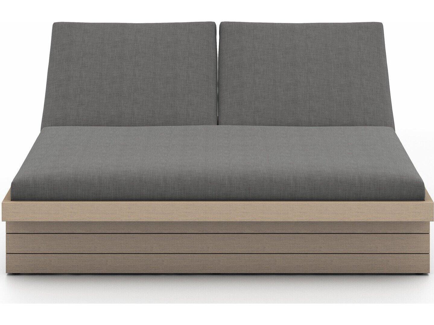 Luxecor Globetrotter Outdoor Washed Brown Teak / Grey Rope Chaise Lounge with Charcoal Cushion