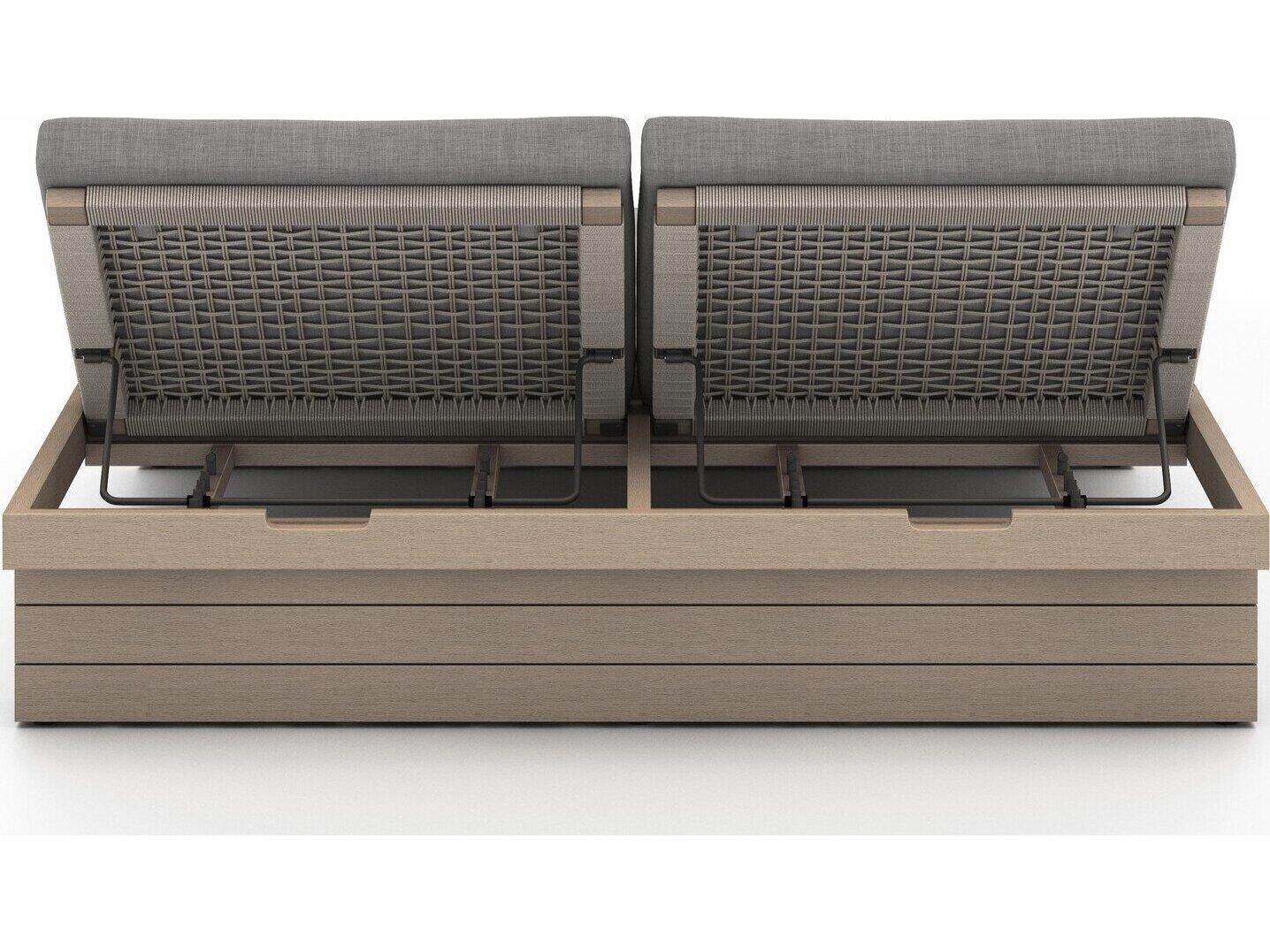 Luxecor Globetrotter Outdoor Washed Brown Teak / Grey Rope Chaise Lounge with Charcoal Cushion