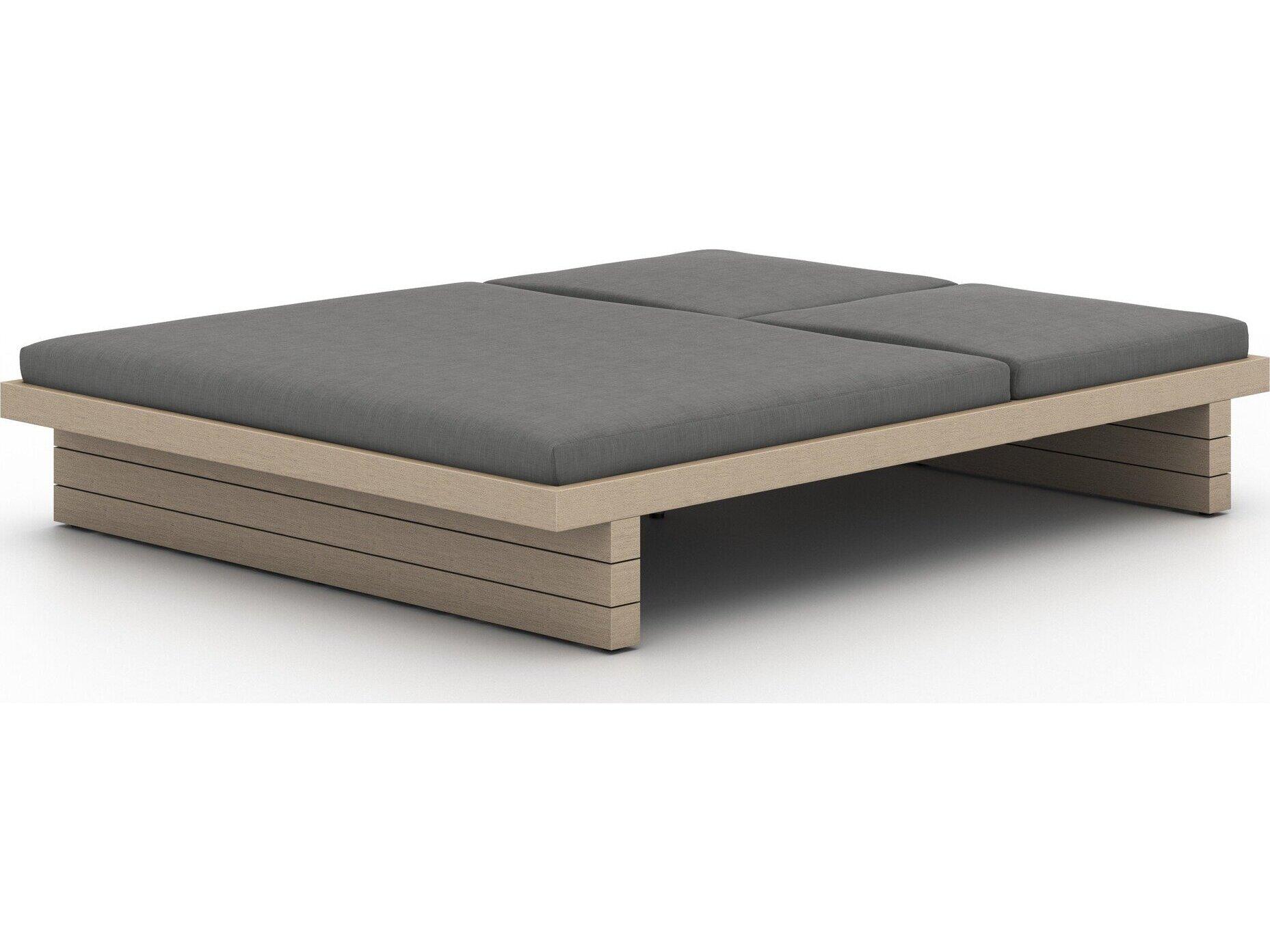 Luxecor Globetrotter Outdoor Washed Brown Teak / Grey Rope Chaise Lounge with Charcoal Cushion