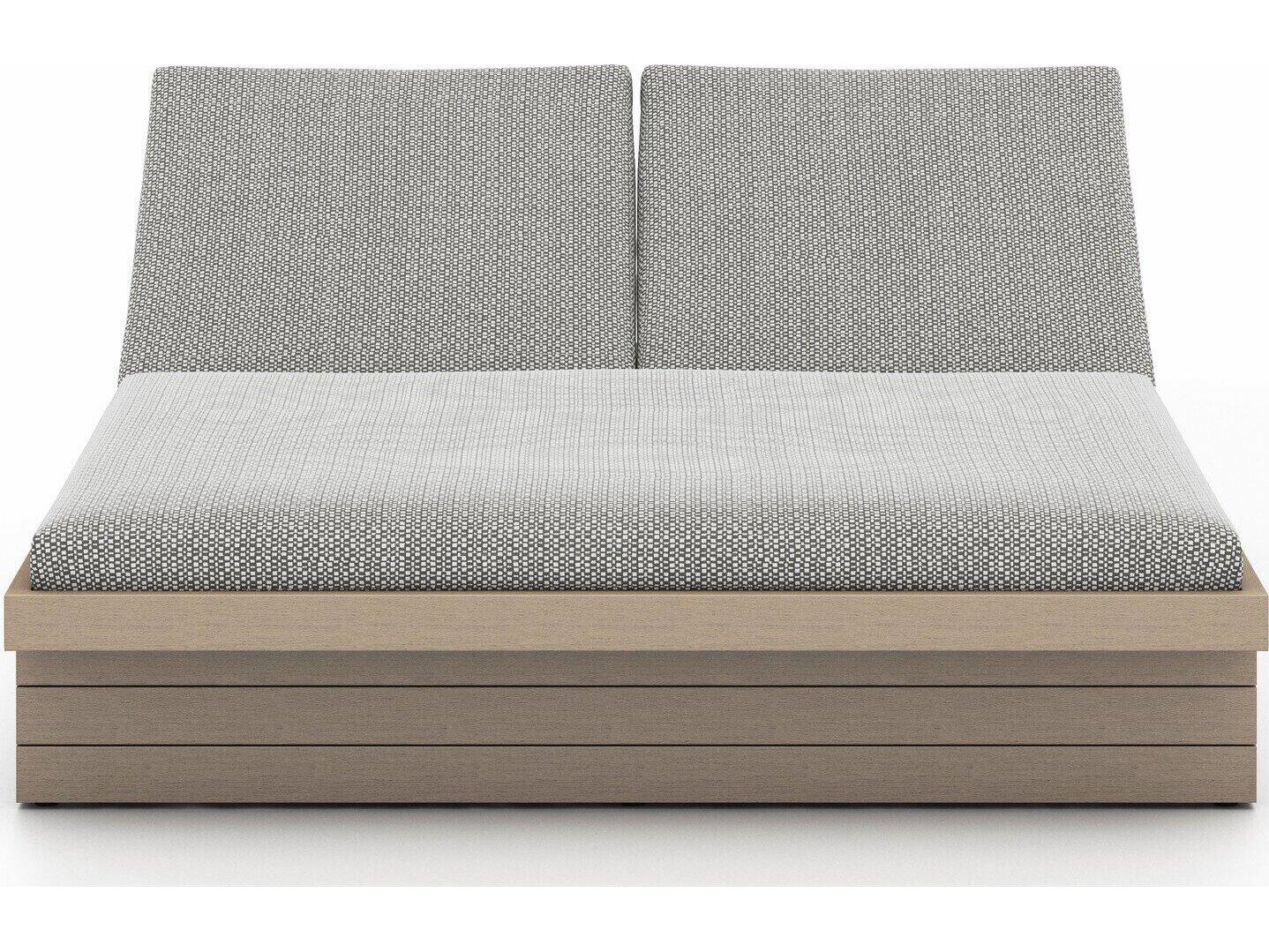 Luxecor Globetrotter Outdoor Washed Brown Teak / Grey Rope Chaise Lounge with Faye Ash Cushion